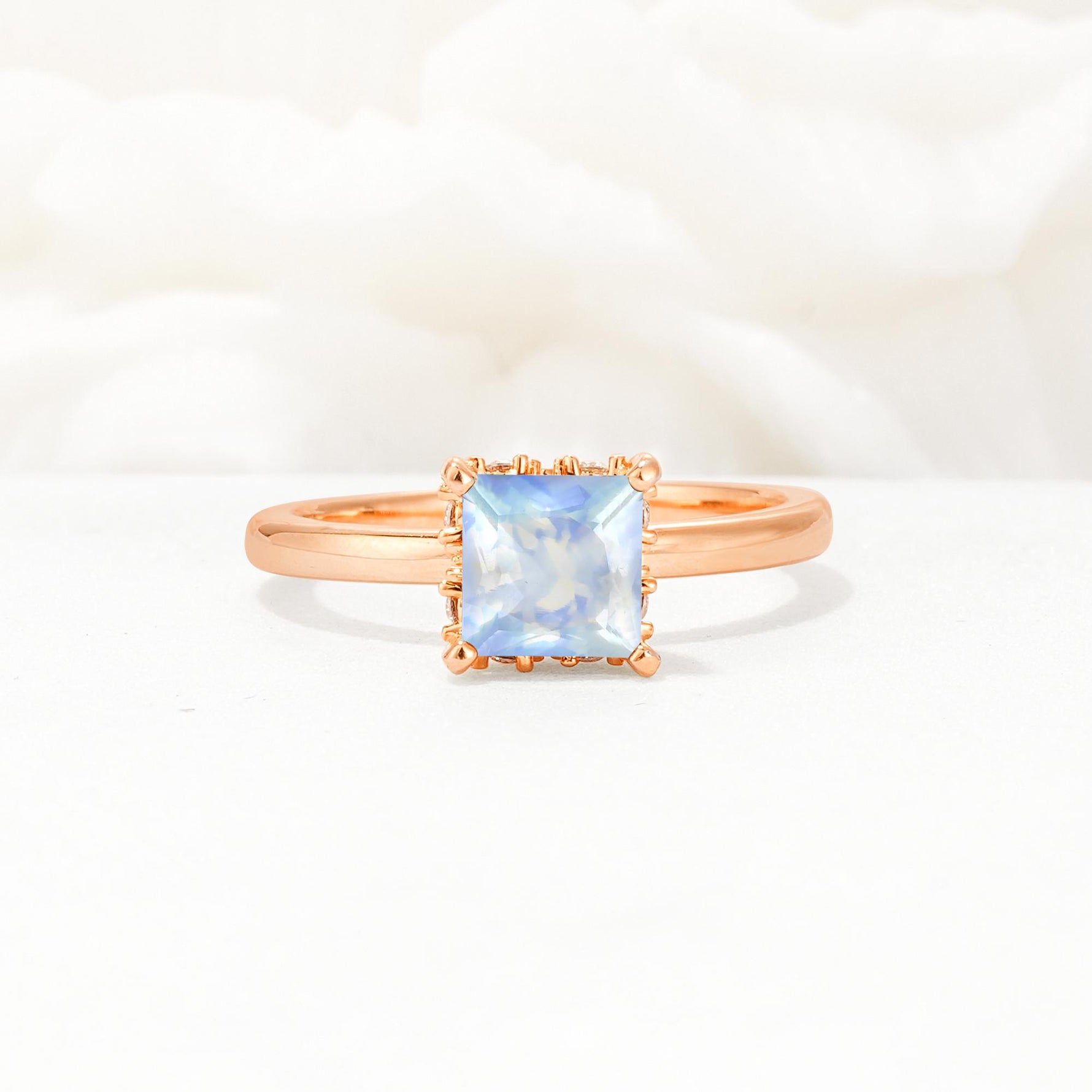 Princess Cut Moonstone Hidden Halo Engagement Ring - Additional view