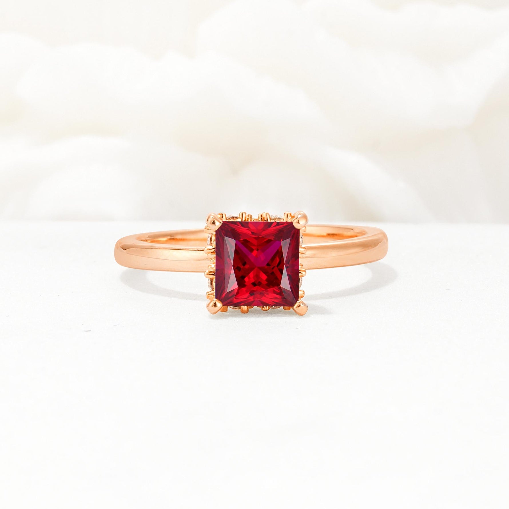 Princess Cut Ruby Hidden Halo Engagement Ring - Additional view