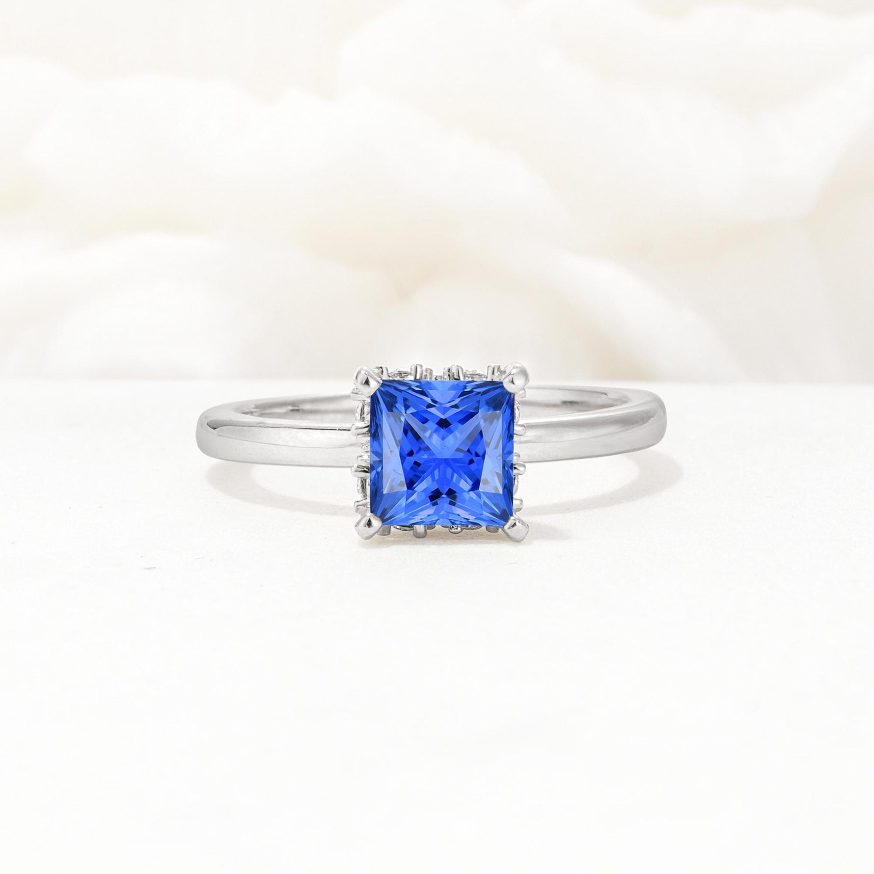 Princess Cut Sapphire Hidden Halo Engagement Ring - Additional view