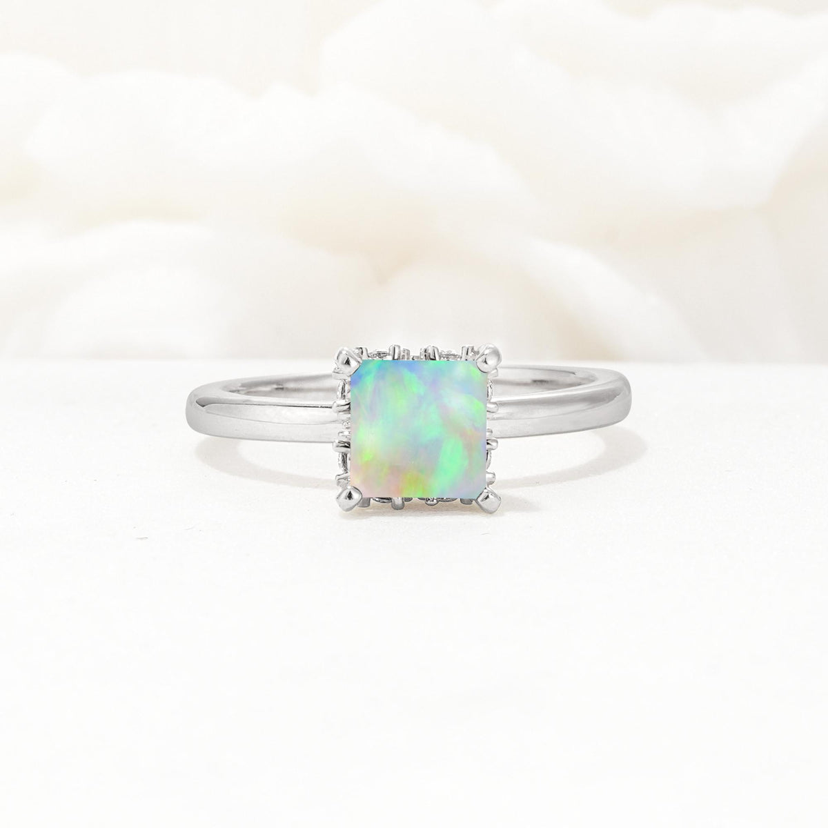 Princess Cut Fire Opal Hidden Halo Engagement Ring - Additional view