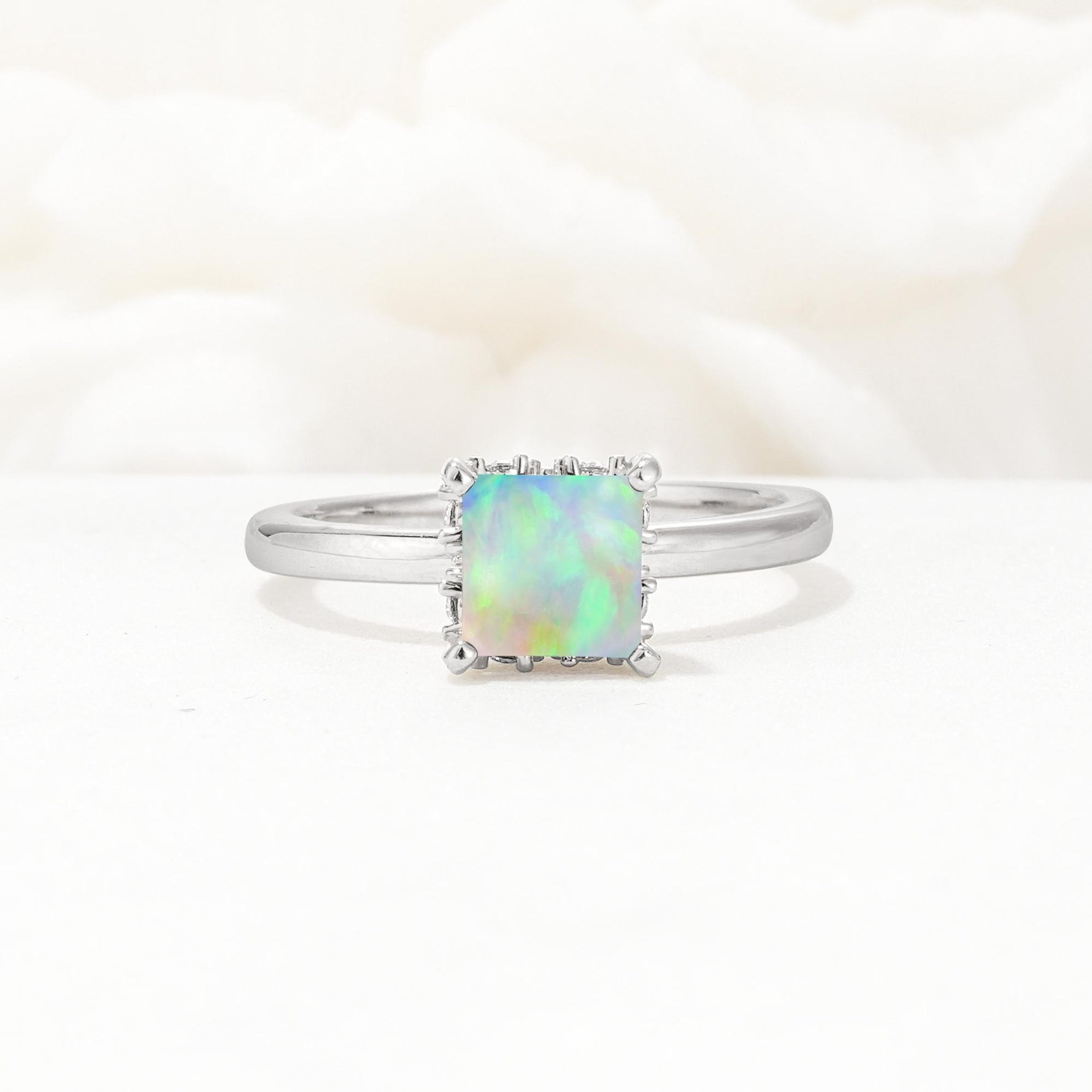 Princess Cut Fire Opal Hidden Halo Engagement Ring - Additional view