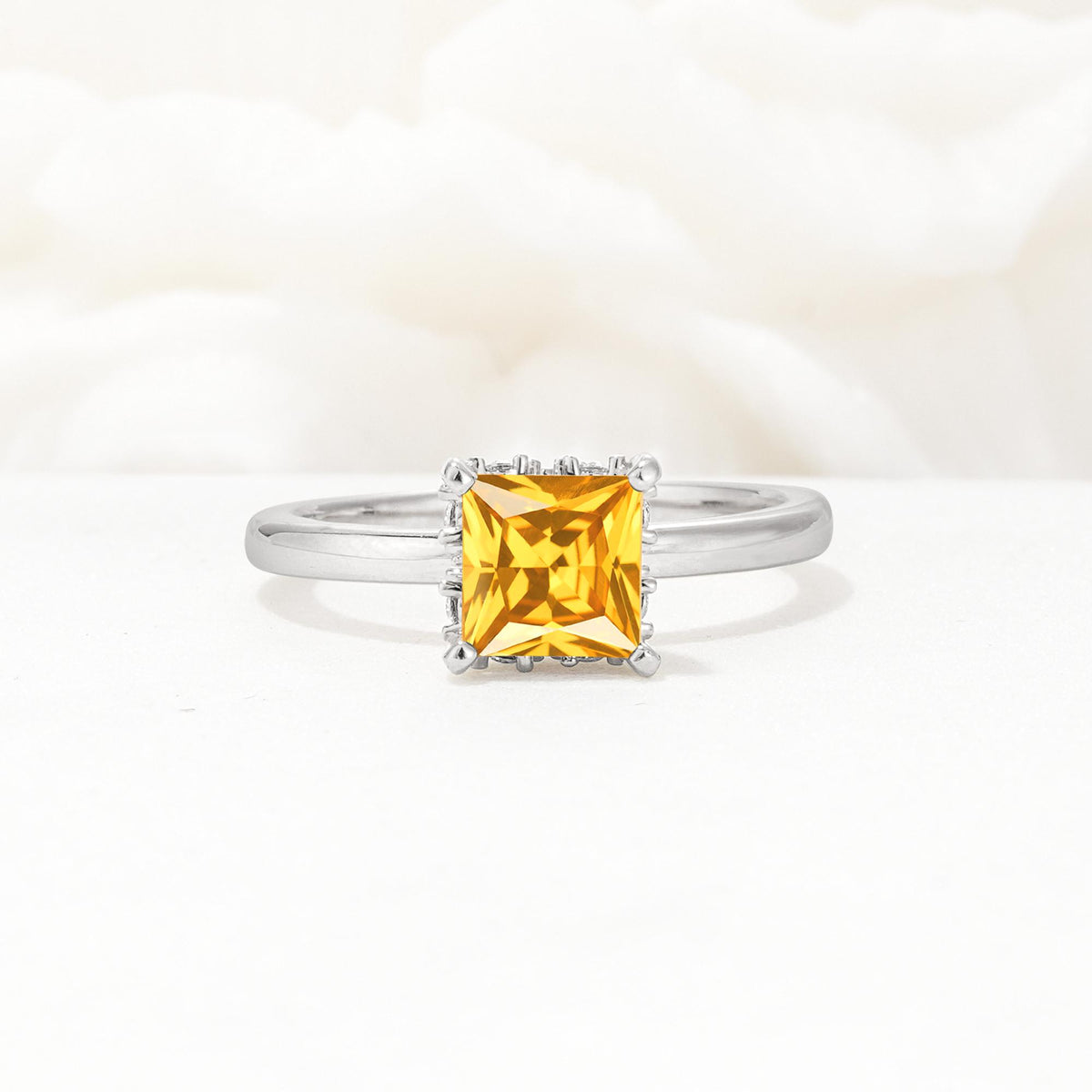 Princess Cut Citrine Hidden Halo Engagement Ring - Additional view
