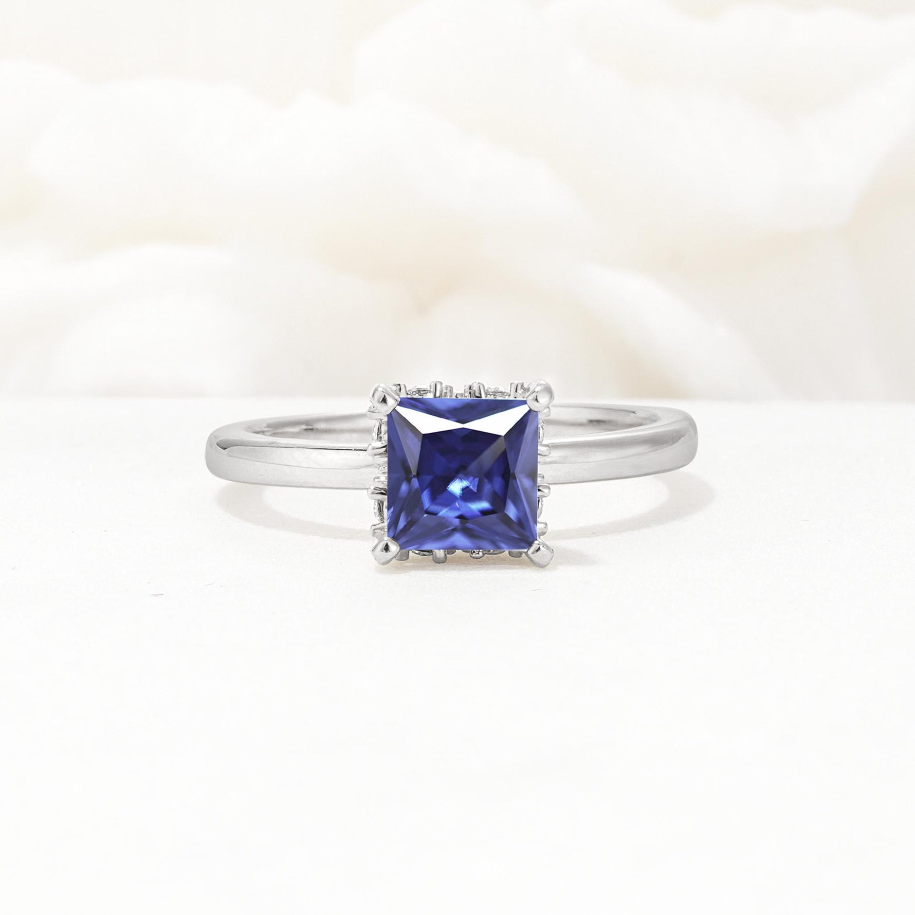 Princess Cut Tanzanite Hidden Halo Engagement Ring - Additional view