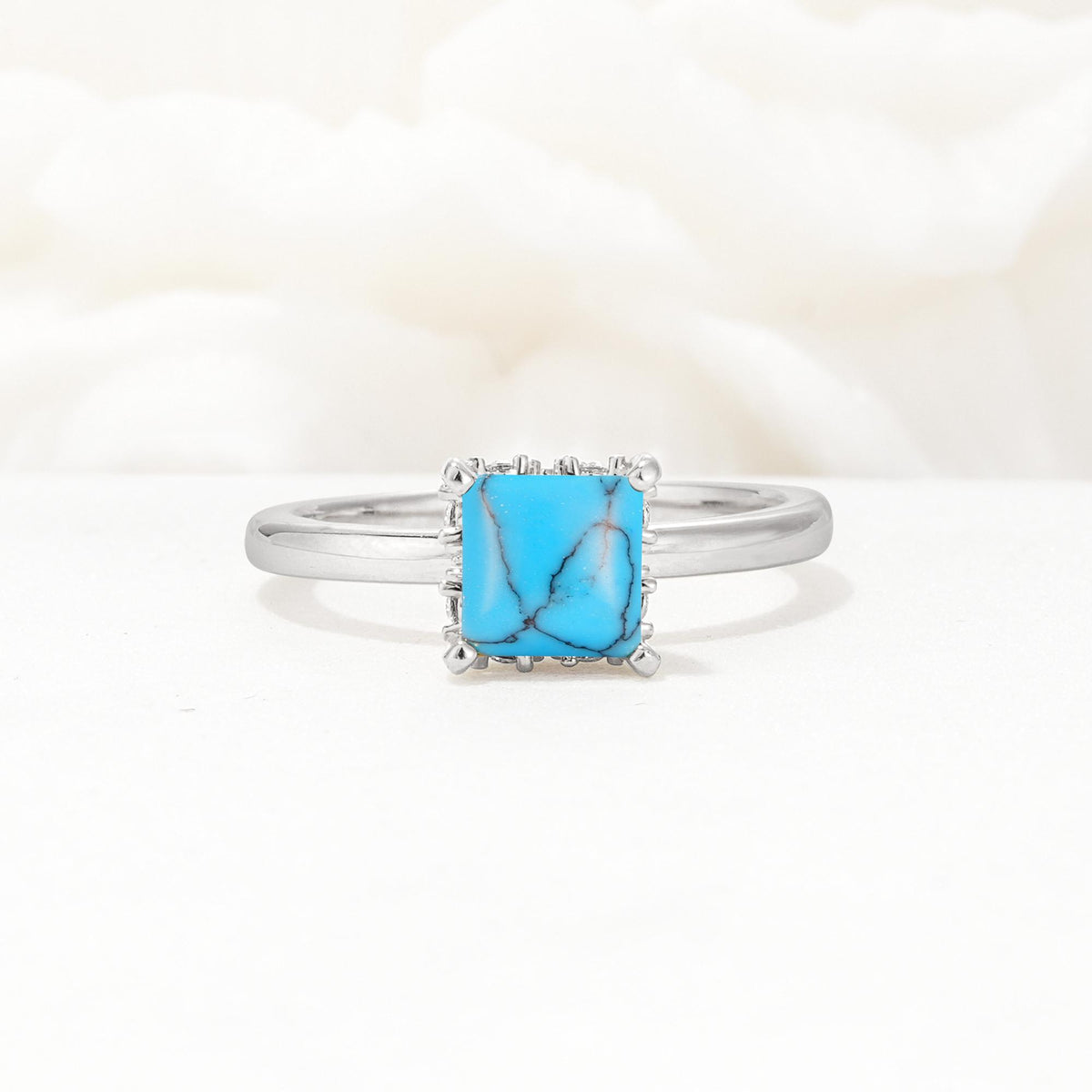 Princess Cut Turquoise Hidden Halo Engagement Ring - Additional view