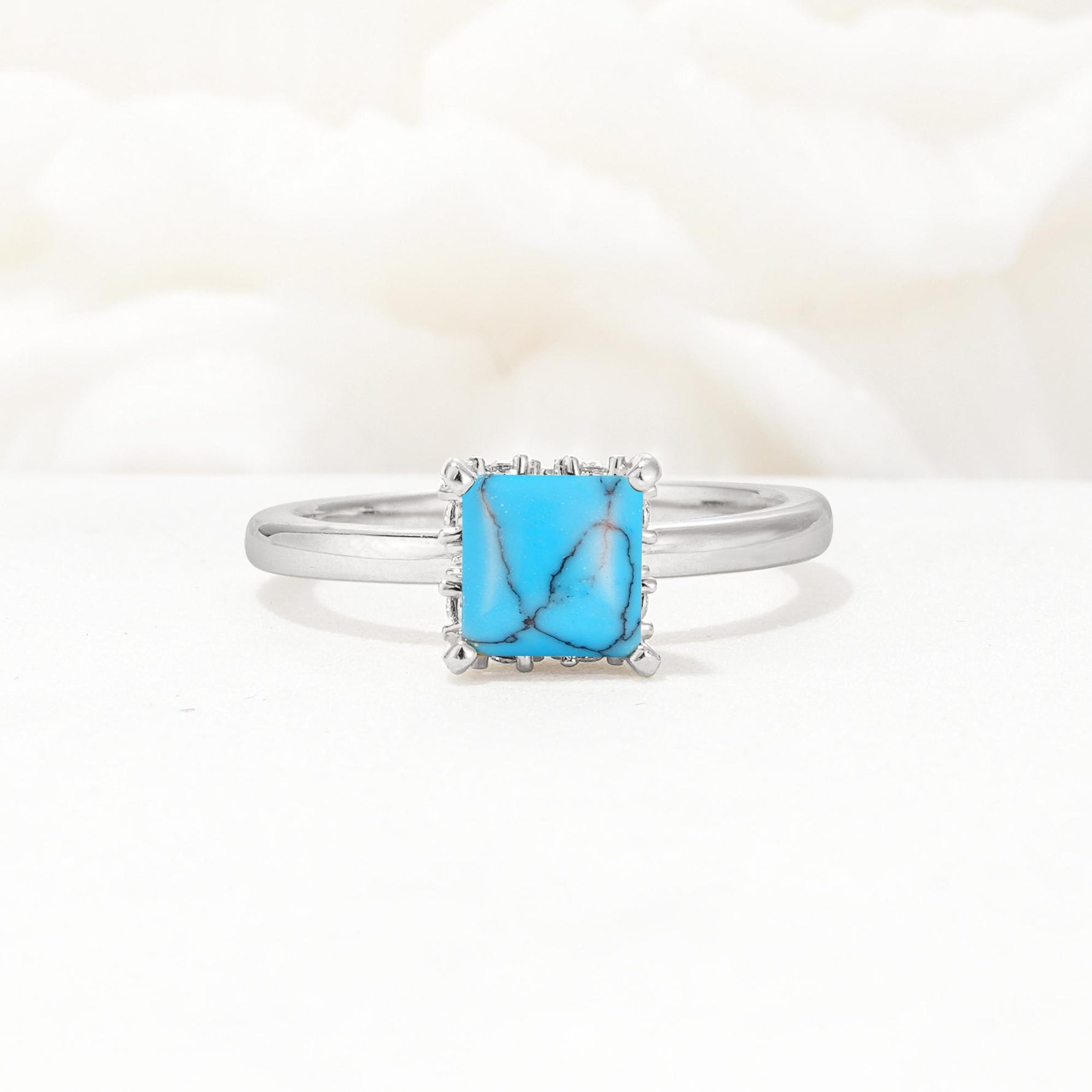 Princess Cut Turquoise Hidden Halo Engagement Ring - Additional view