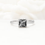 Princess Cut Black Rutilated Quartz Hidden Halo Engagement Ring - Additional view