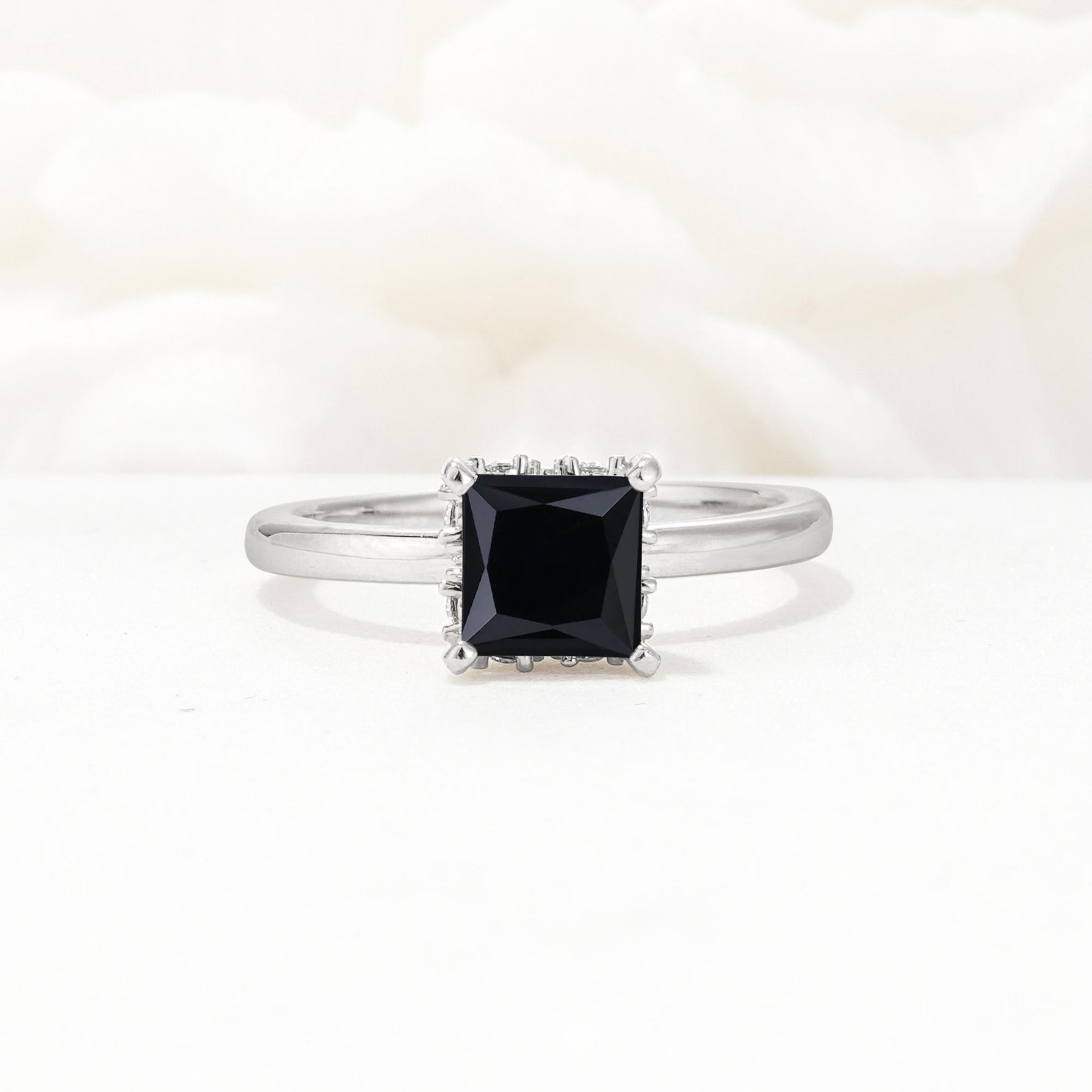 Princess Cut Black Onyx Hidden Halo Engagement Ring - Additional view