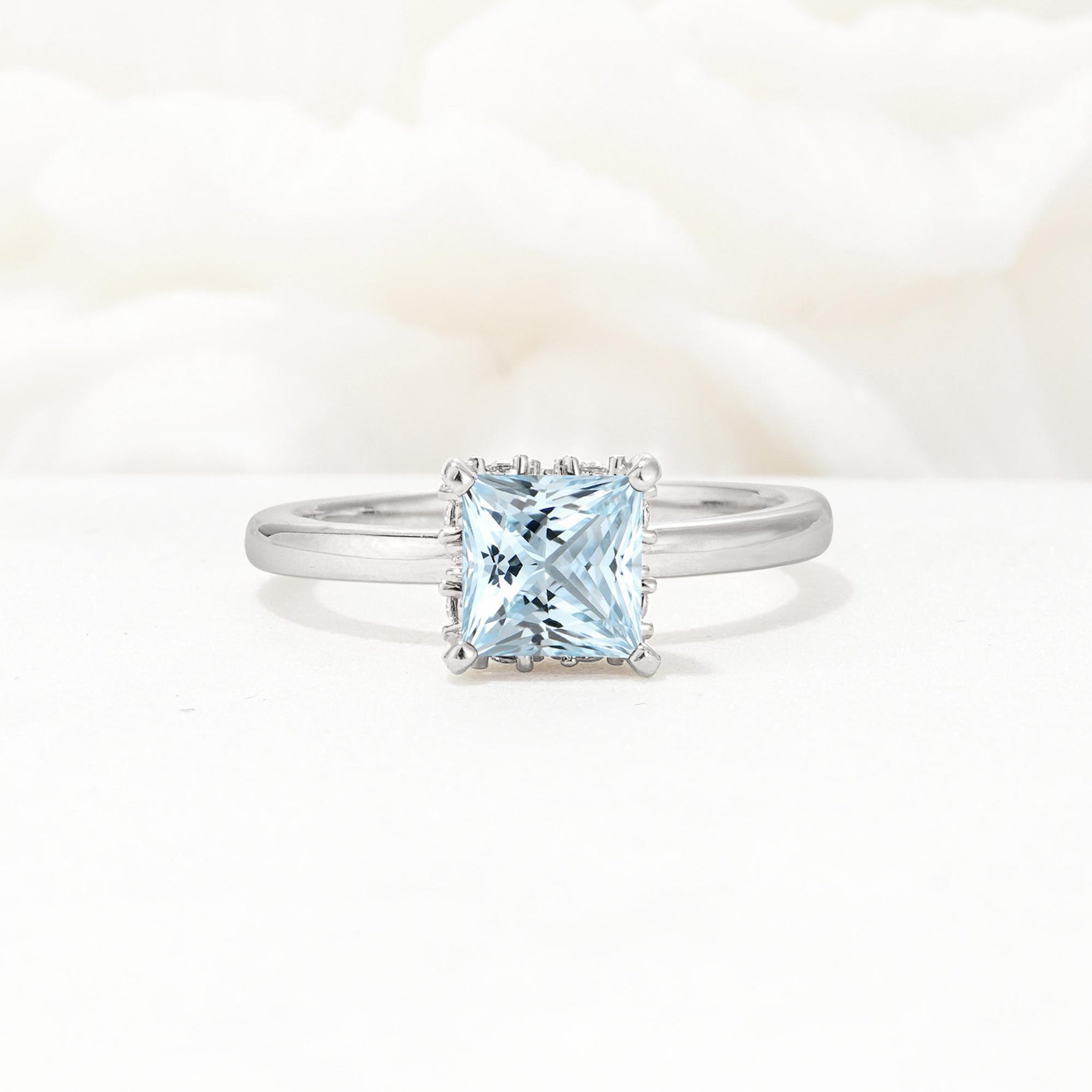 Princess Cut Aquamarine Hidden Halo Engagement Ring - Additional view