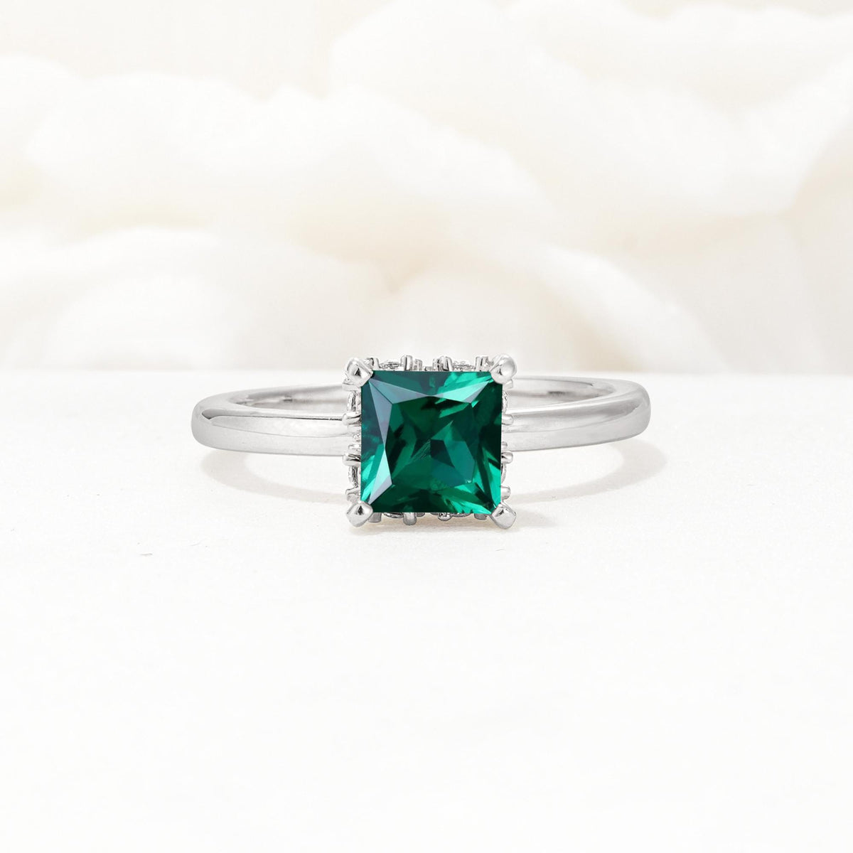 Princess Cut Emerald Hidden Halo Engagement Ring - Additional view