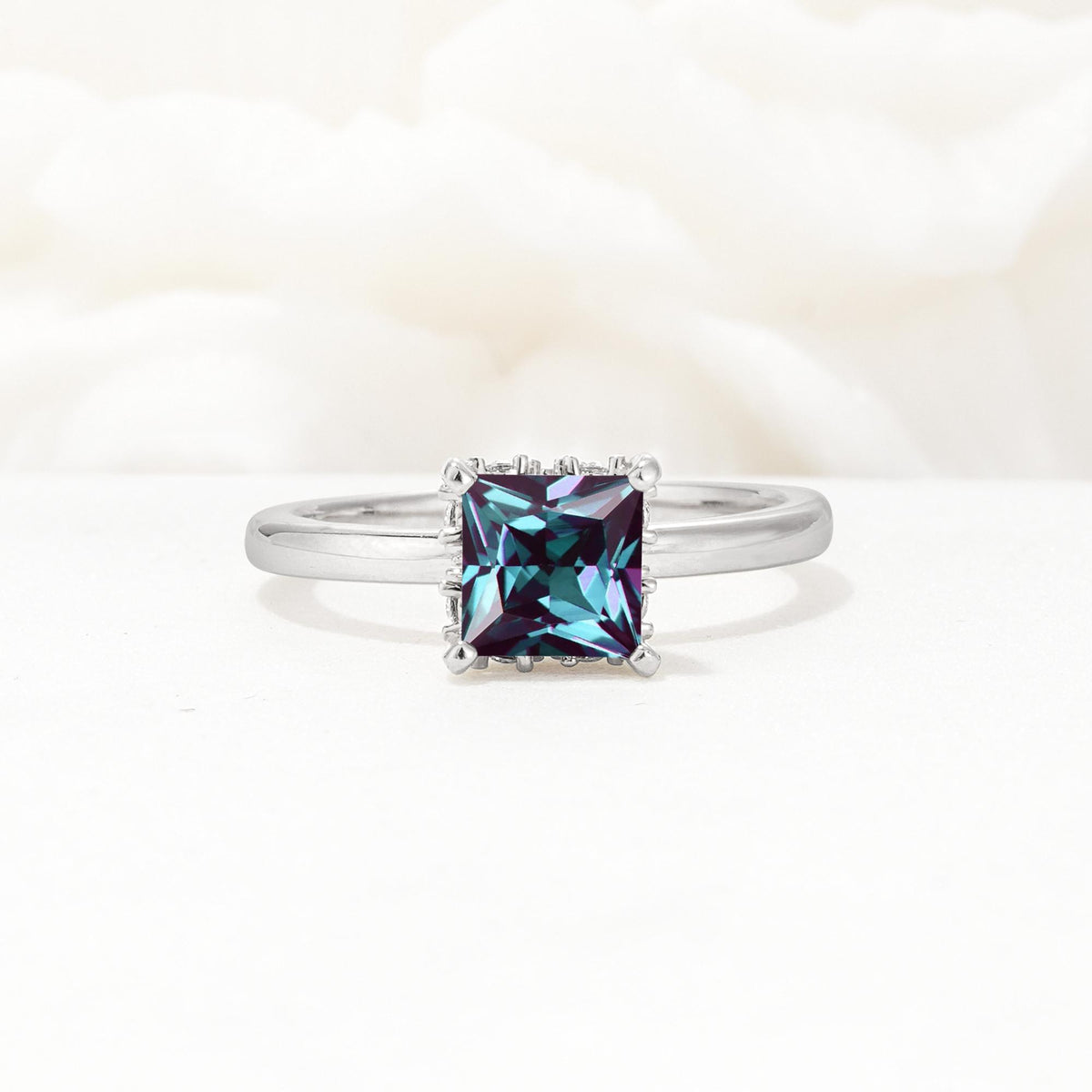 Princess Cut Alexandrite Hidden Halo Engagement Ring - Additional view