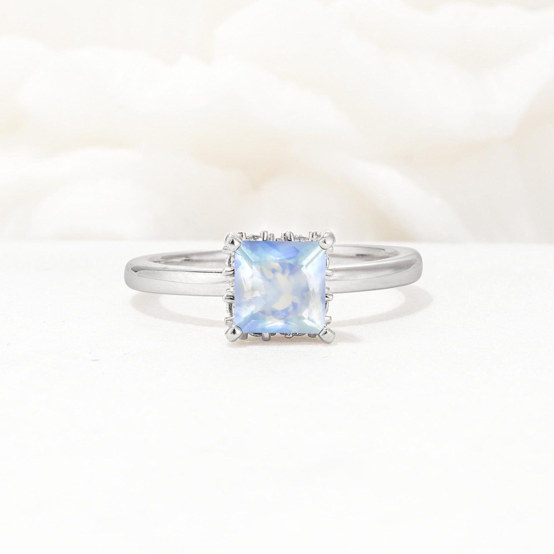 Princess Cut Moonstone Hidden Halo Engagement Ring - Additional view