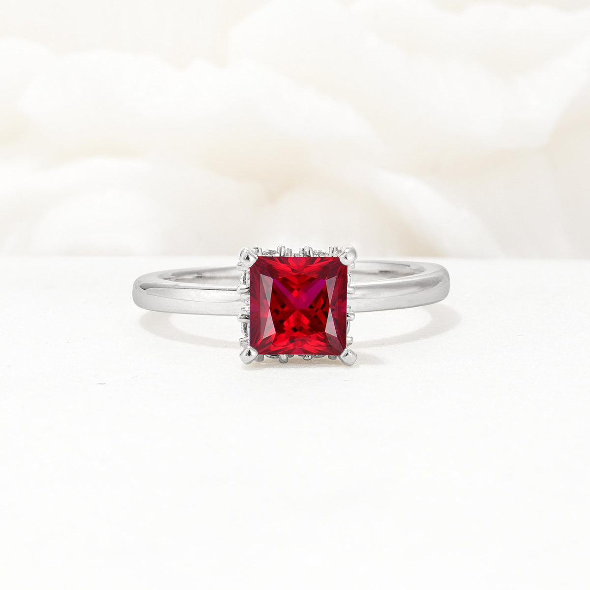 Princess Cut Ruby Hidden Halo Engagement Ring - Additional view