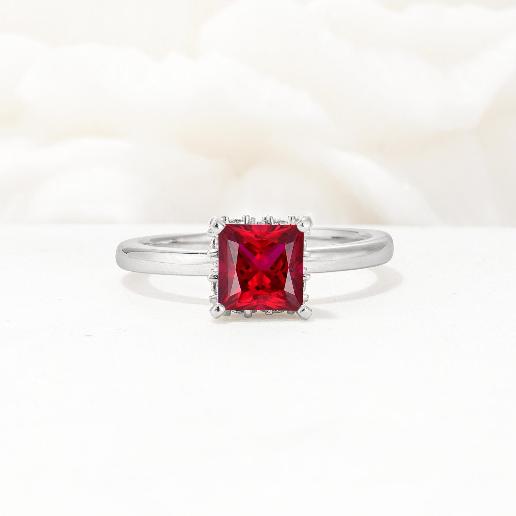 Princess Cut Ruby Hidden Halo Engagement Ring - Additional view