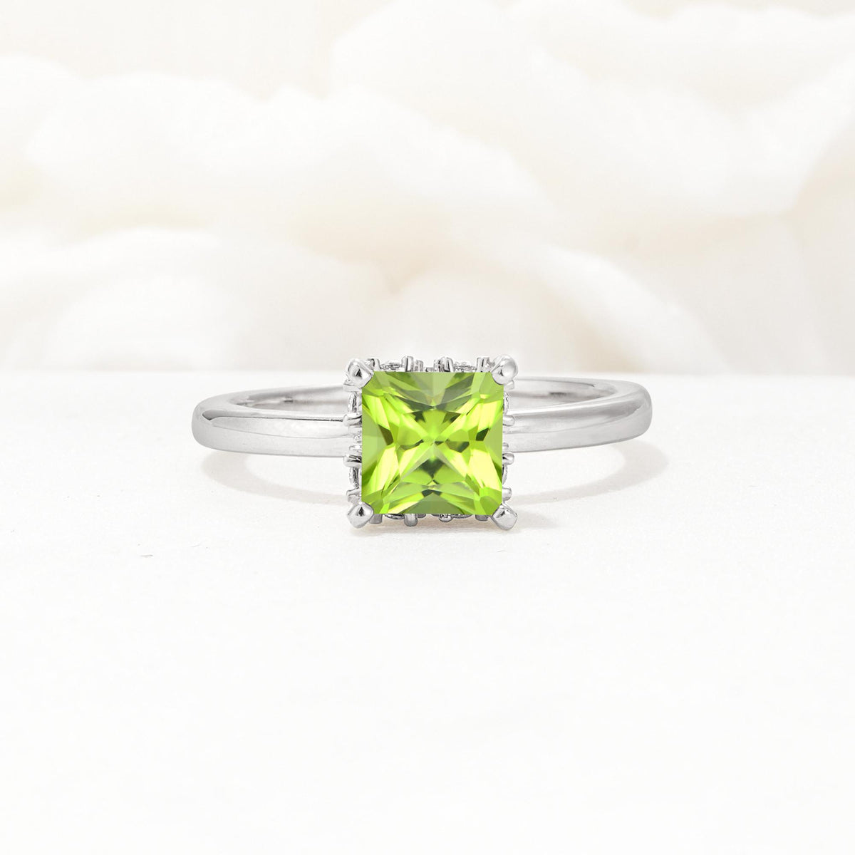 Princess Cut Peridot Hidden Halo Engagement Ring - Additional view
