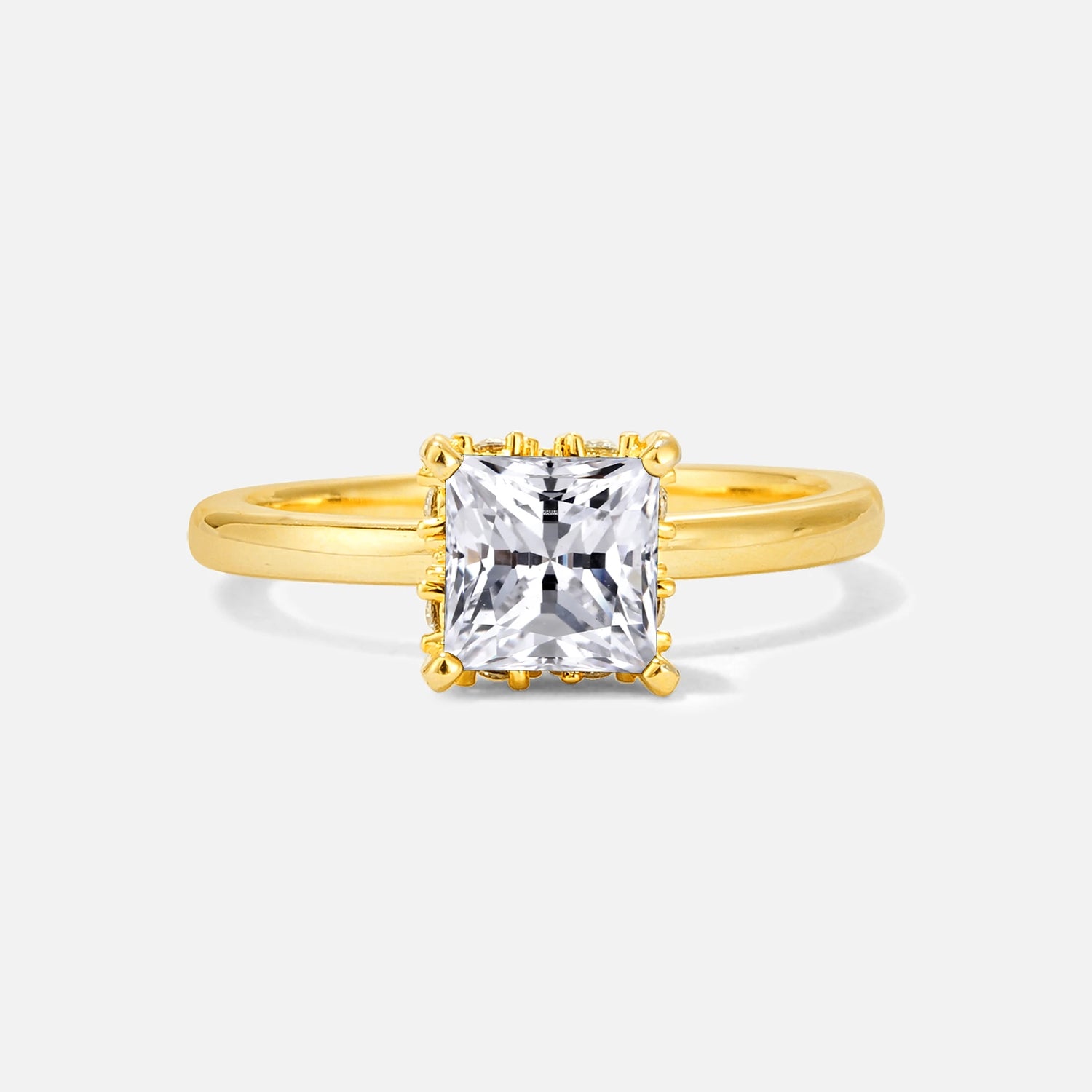 Princess Cut Moissanite Hidden Halo Engagement Ring