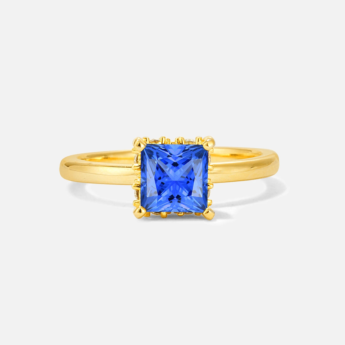 Princess Cut Sapphire Hidden Halo Engagement Ring