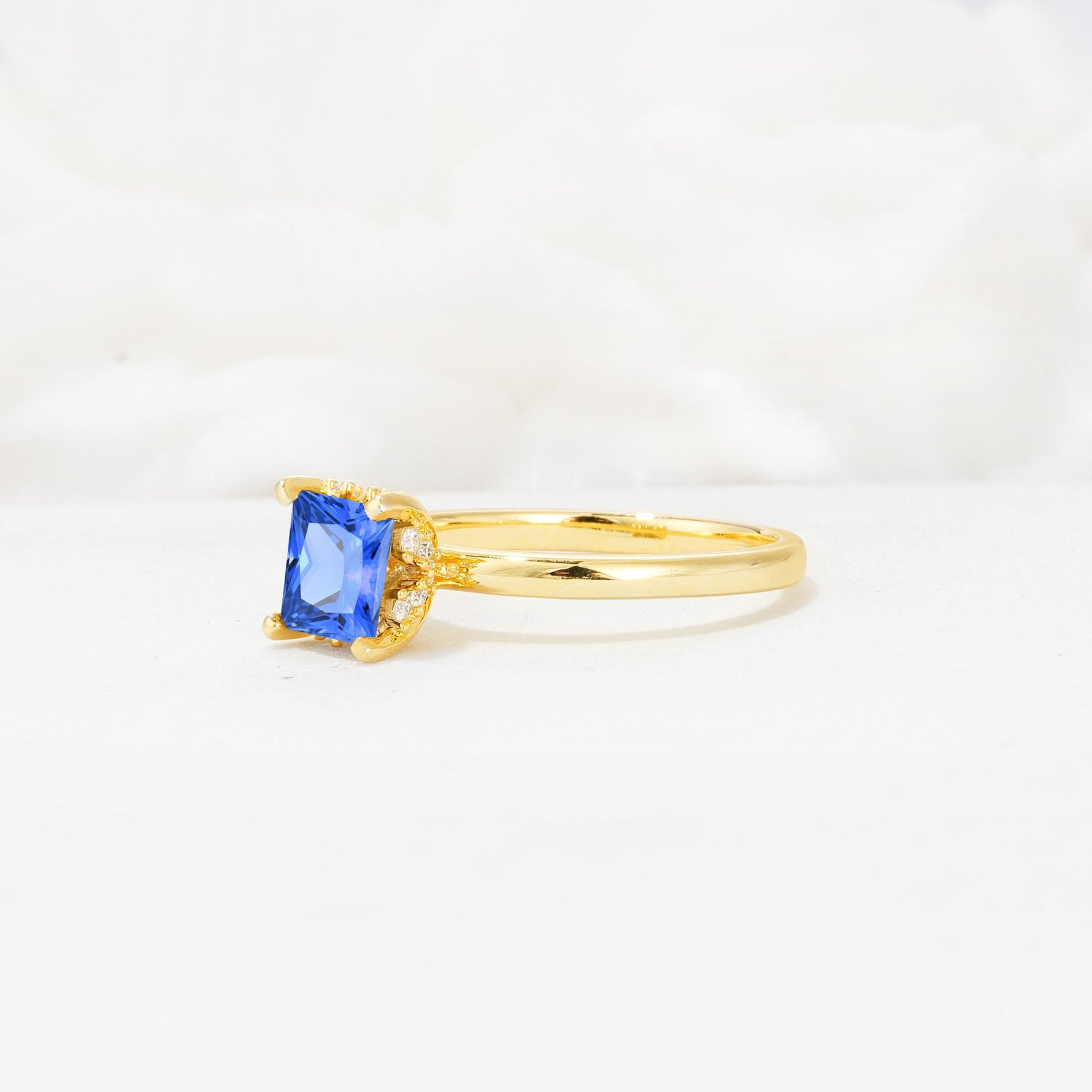 Princess Cut Sapphire Hidden Halo Engagement Ring - Additional view