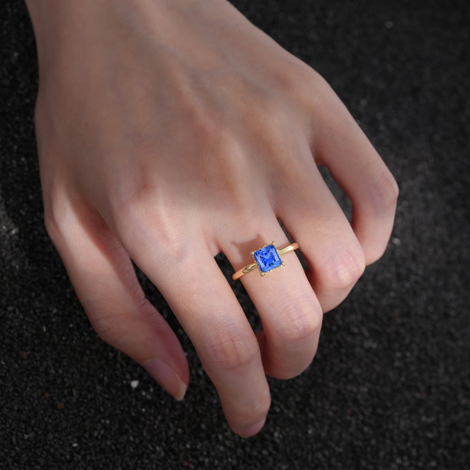 Princess Cut Sapphire Hidden Halo Engagement Ring