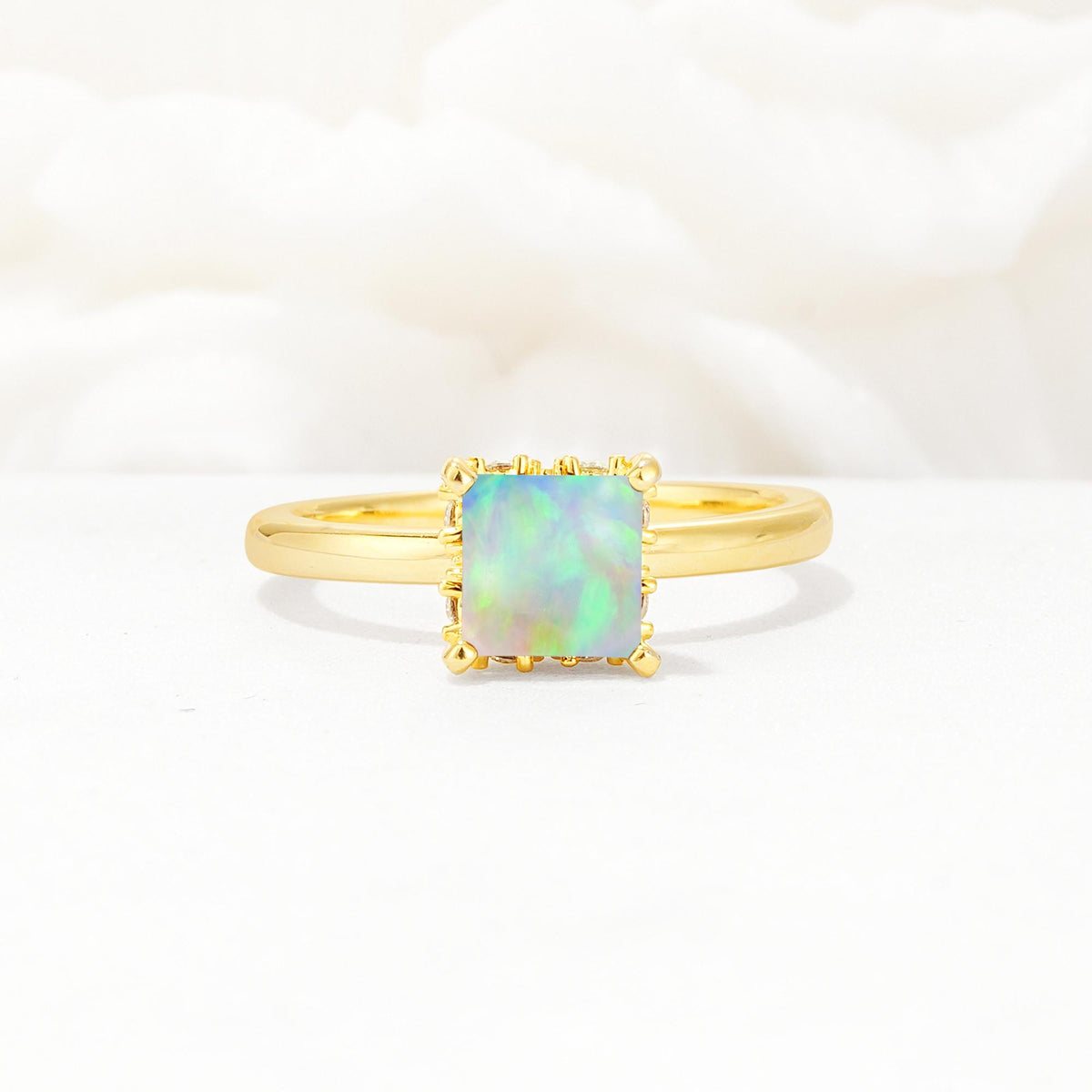 Princess Cut Fire Opal Hidden Halo Engagement Ring - Additional view