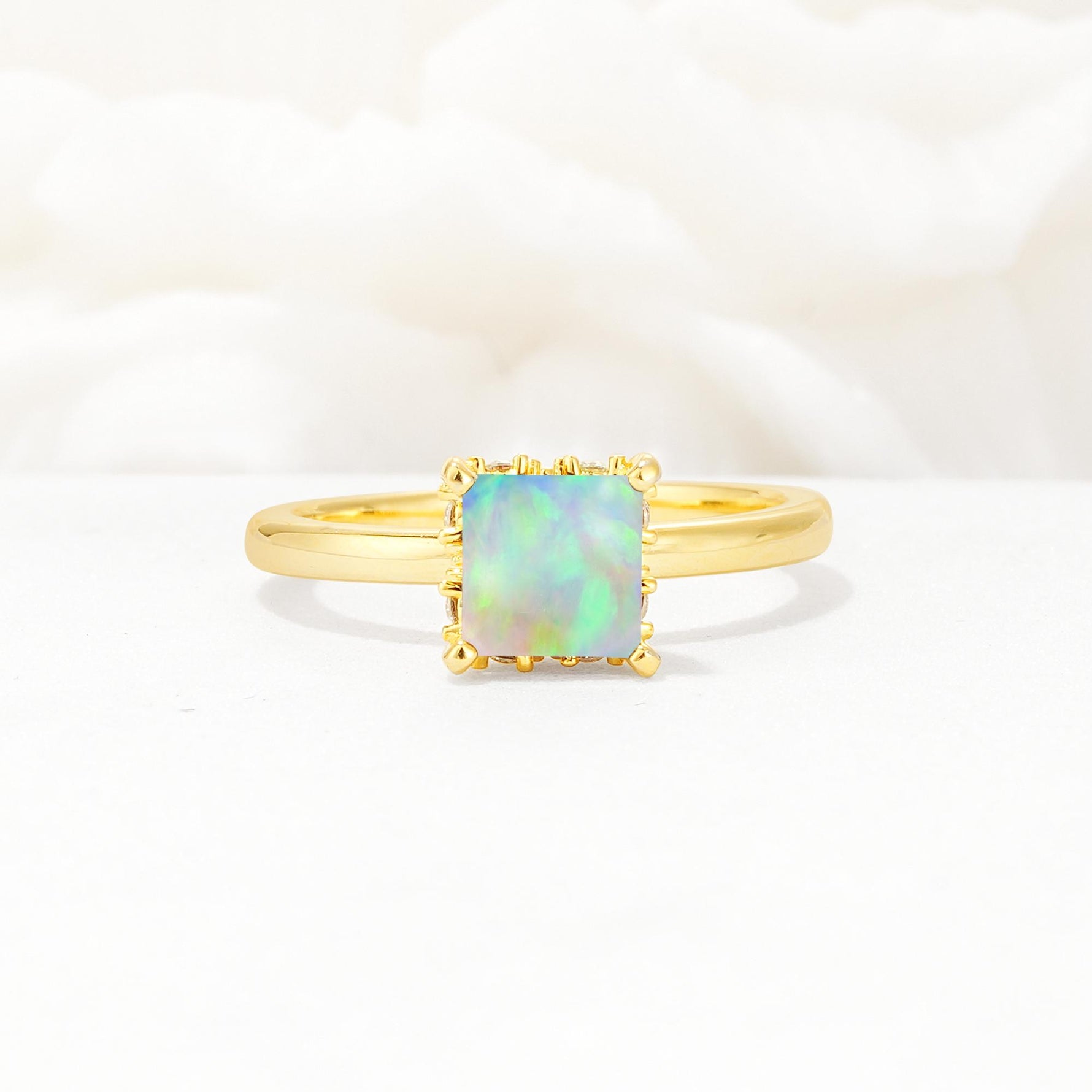 Princess Cut Fire Opal Hidden Halo Engagement Ring - Additional view