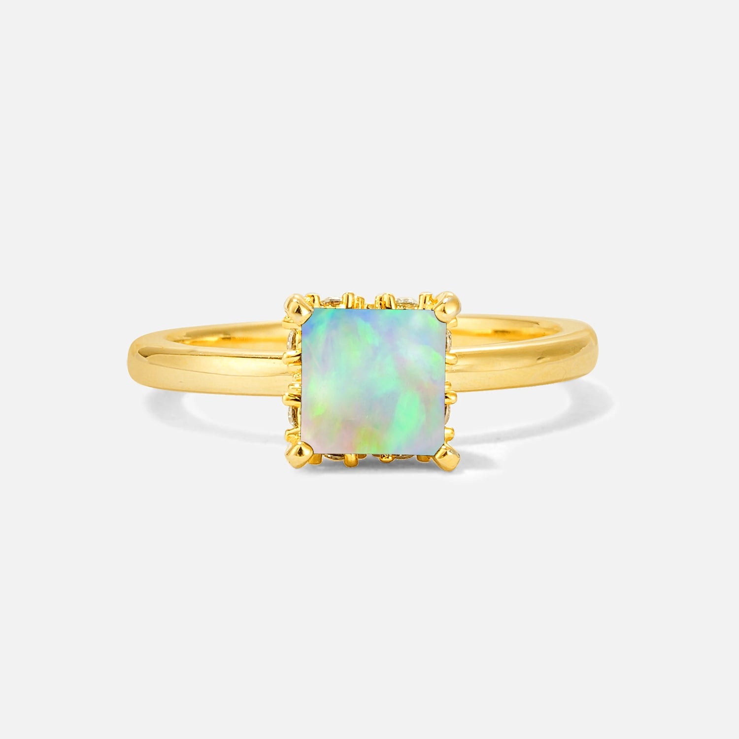 Princess Cut Fire Opal Hidden Halo Engagement Ring