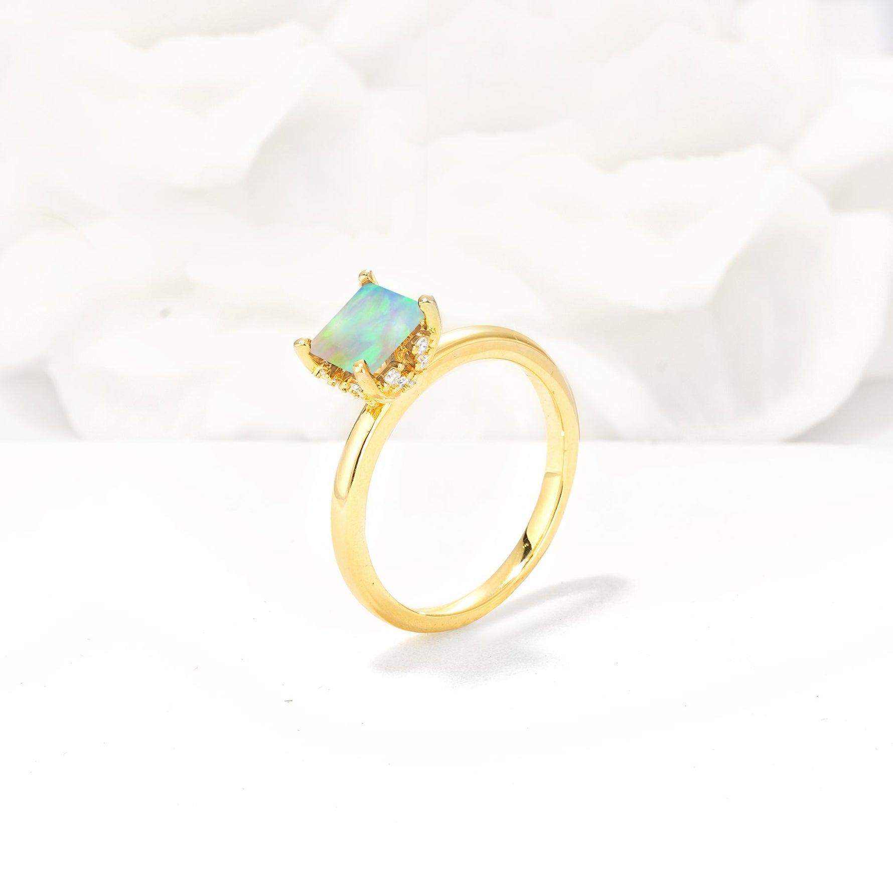 Princess Cut Fire Opal Hidden Halo Engagement Ring - Additional view