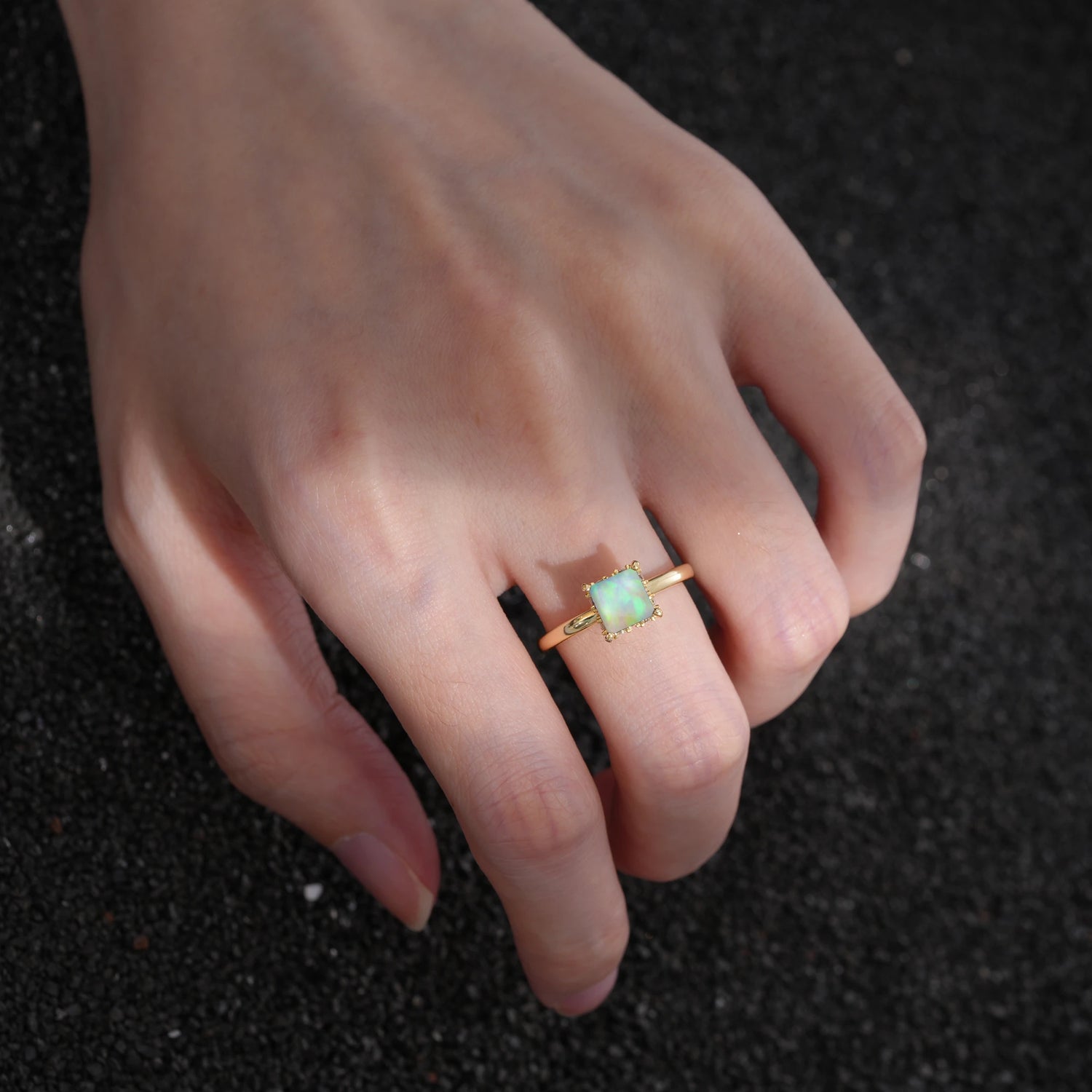 Princess Cut Fire Opal Hidden Halo Engagement Ring