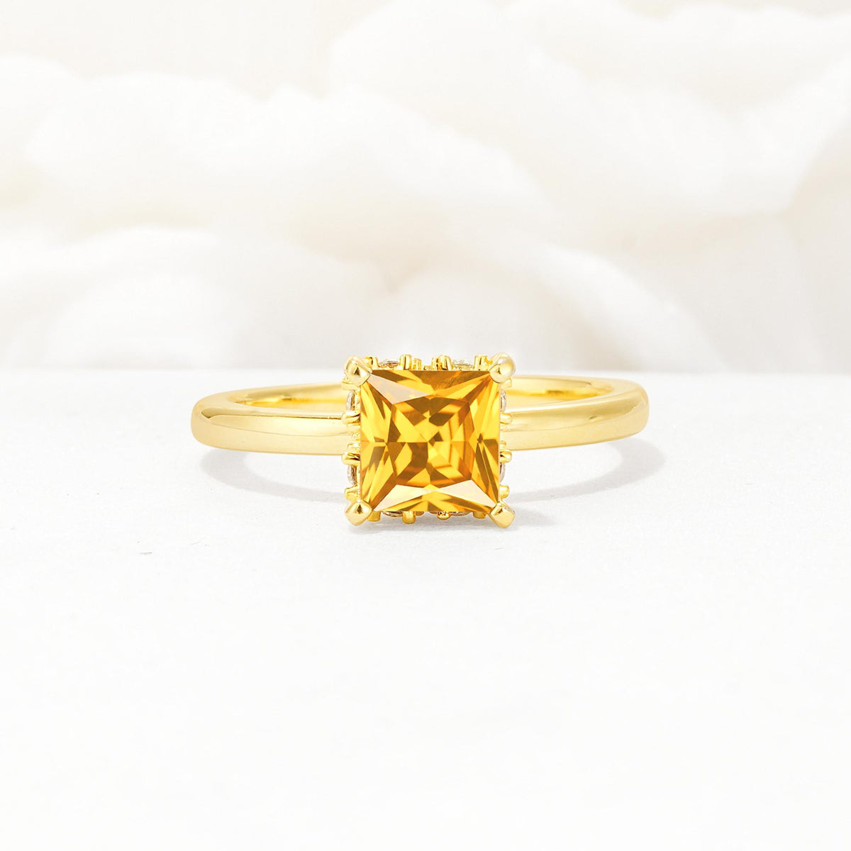 Princess Cut Citrine Hidden Halo Engagement Ring - Additional view