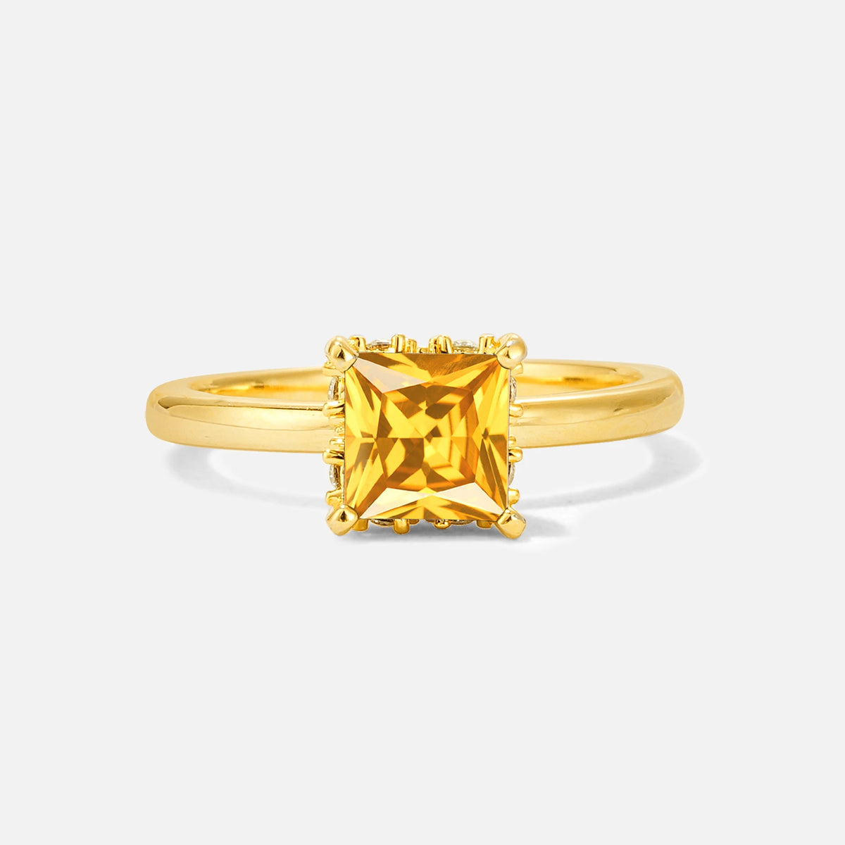 Princess Cut Citrine Hidden Halo Engagement Ring