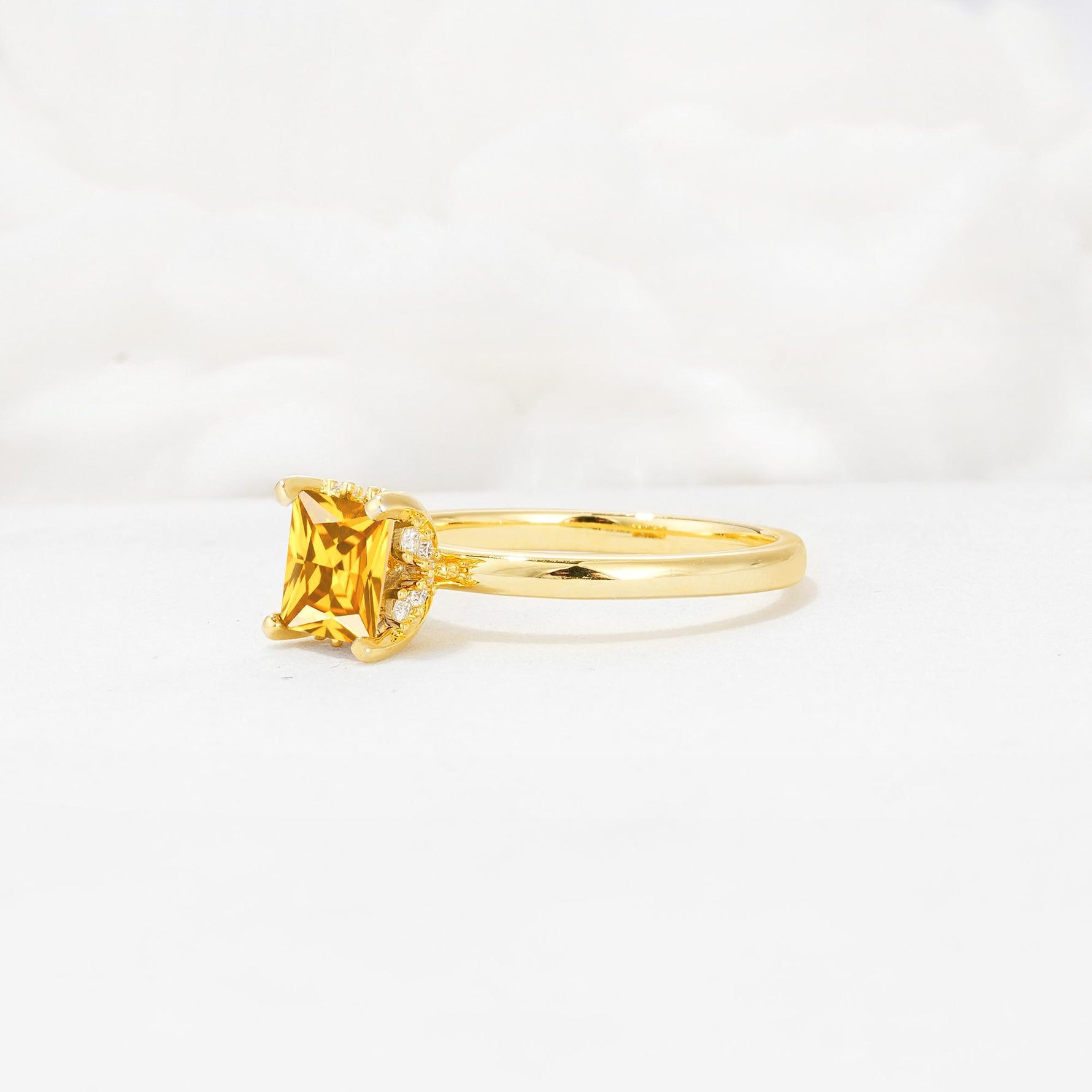 Princess Cut Citrine Hidden Halo Engagement Ring - Additional view
