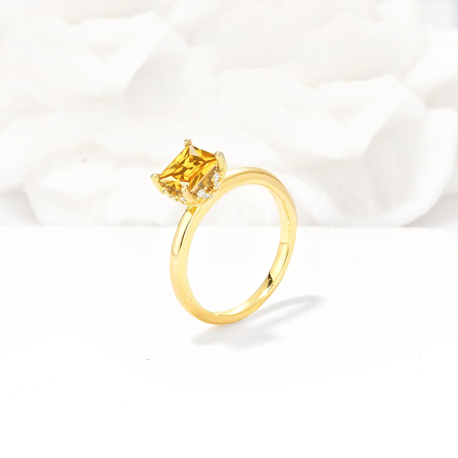 Princess Cut Citrine Hidden Halo Engagement Ring - Additional view