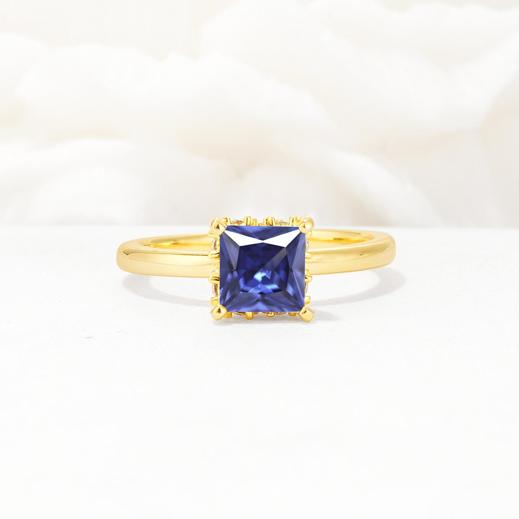 Princess Cut Tanzanite Hidden Halo Engagement Ring - Additional view