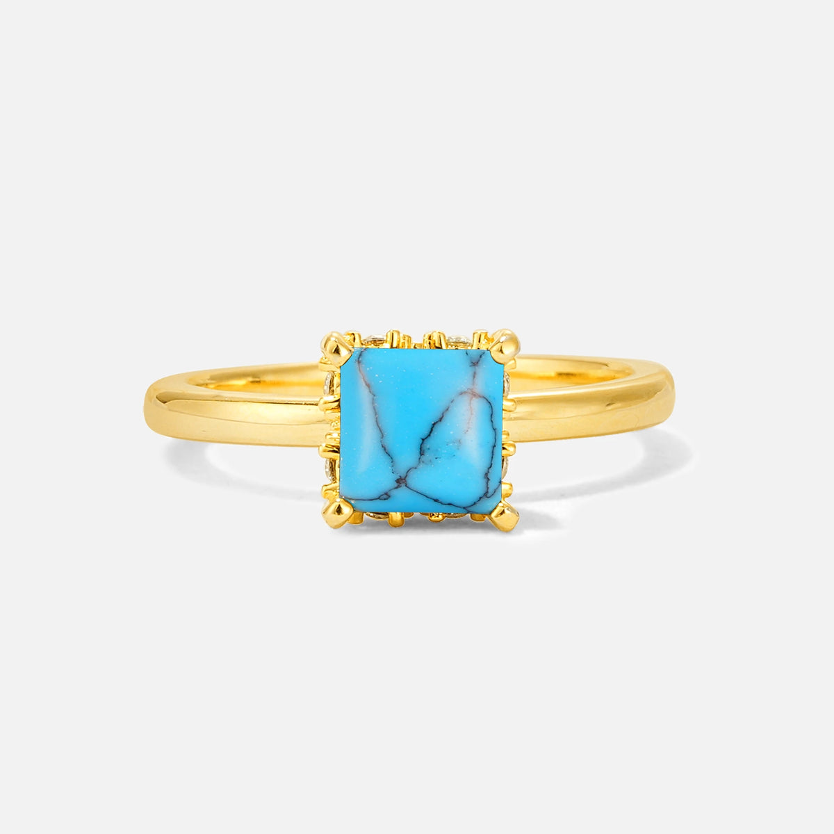 Princess Cut Turquoise Hidden Halo Engagement Ring