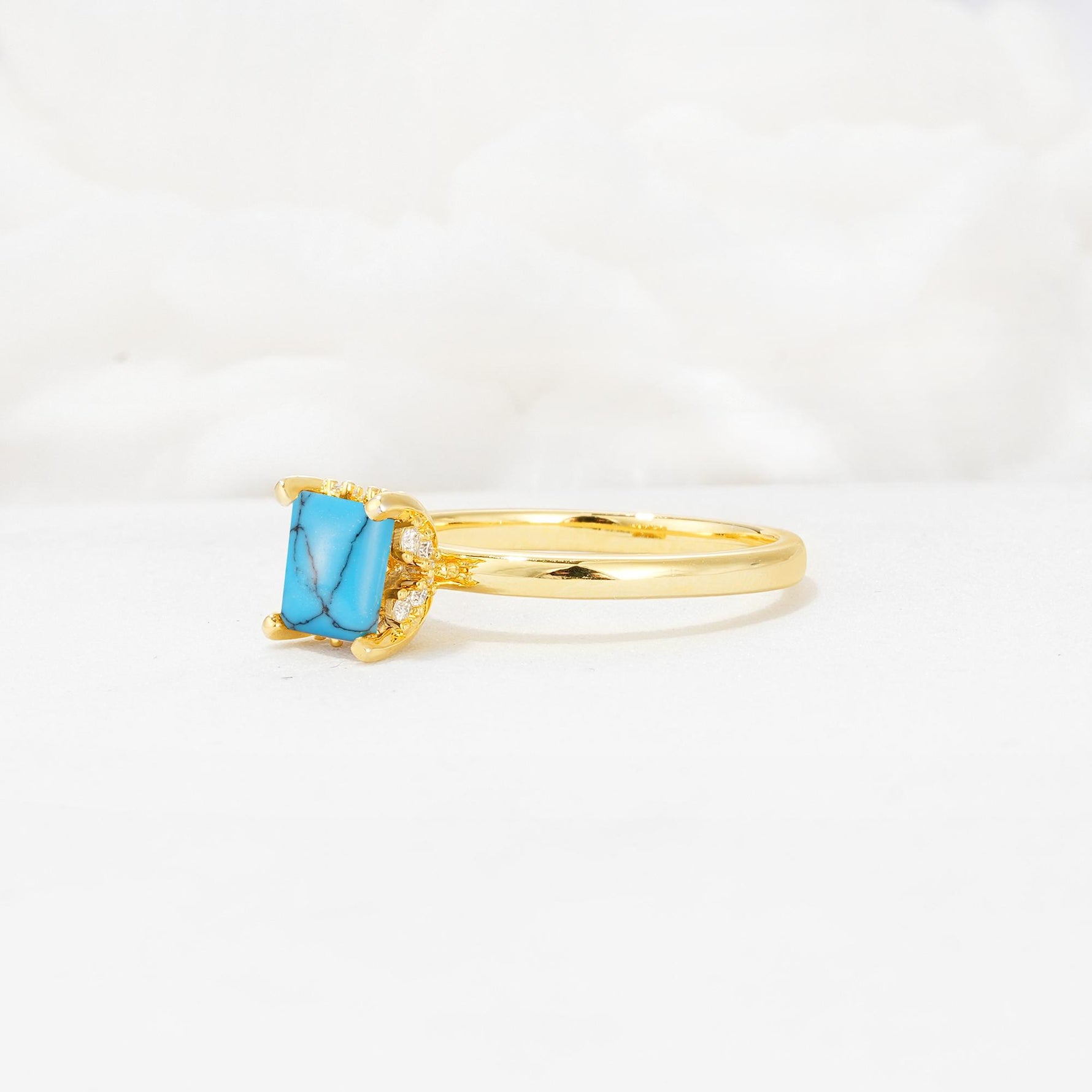 Princess Cut Turquoise Hidden Halo Engagement Ring - Additional view