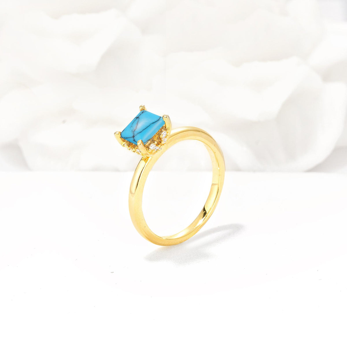 Princess Cut Turquoise Hidden Halo Engagement Ring - Additional view