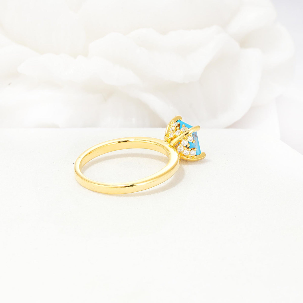 Princess Cut Turquoise Hidden Halo Engagement Ring - Additional view