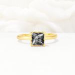 Princess Cut Black Rutilated Quartz Hidden Halo Engagement Ring - Additional view