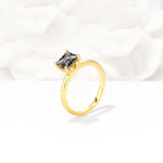 Princess Cut Black Rutilated Quartz Hidden Halo Engagement Ring - Additional view