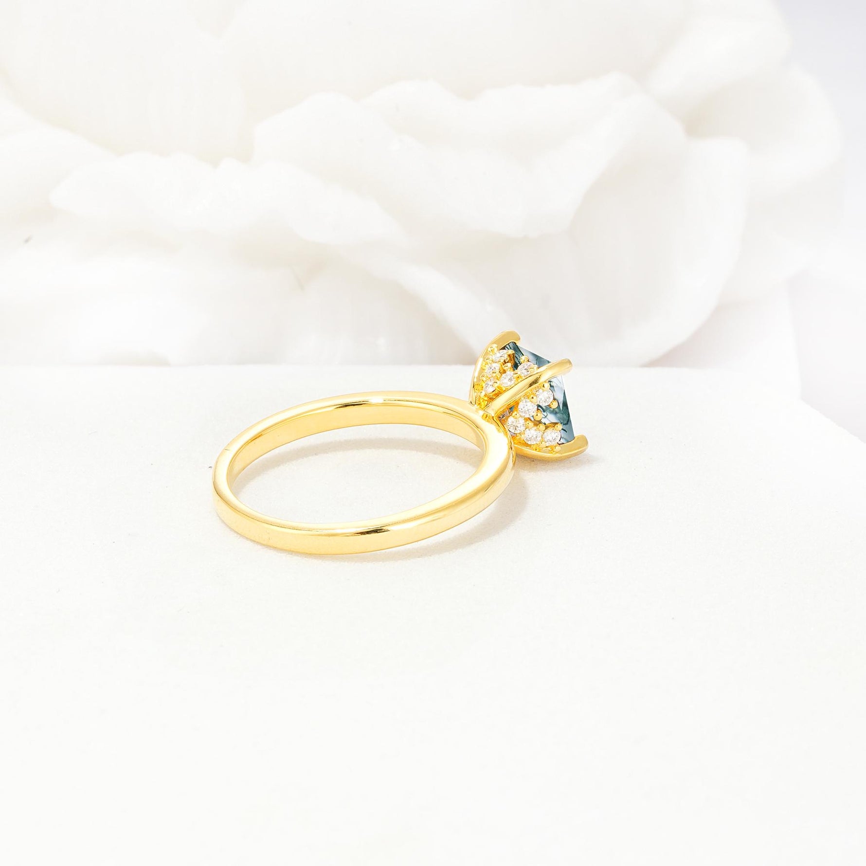 Princess Cut Moss Agate Hidden Halo Engagement Ring - Additional view