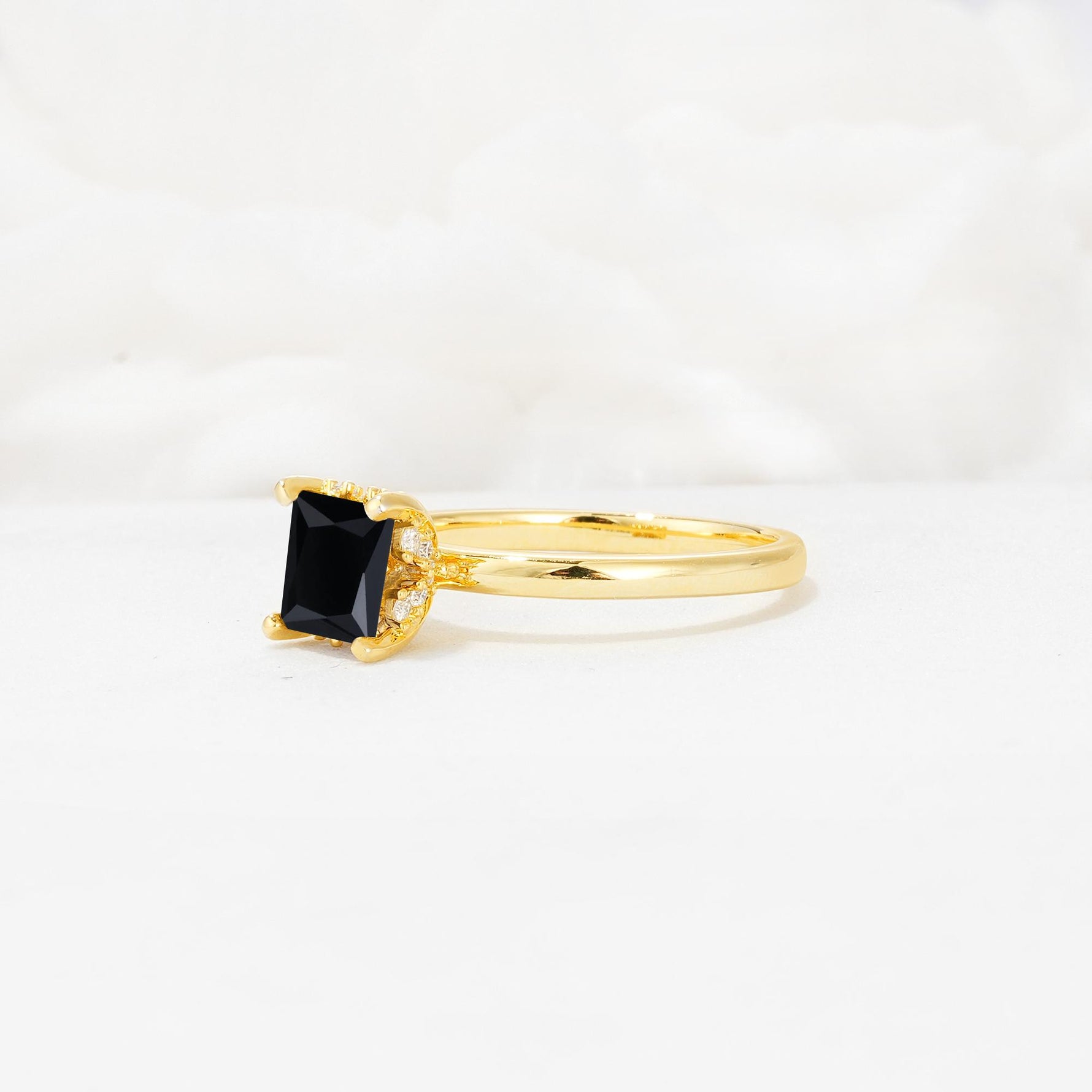 Princess Cut Black Onyx Hidden Halo Engagement Ring - Additional view