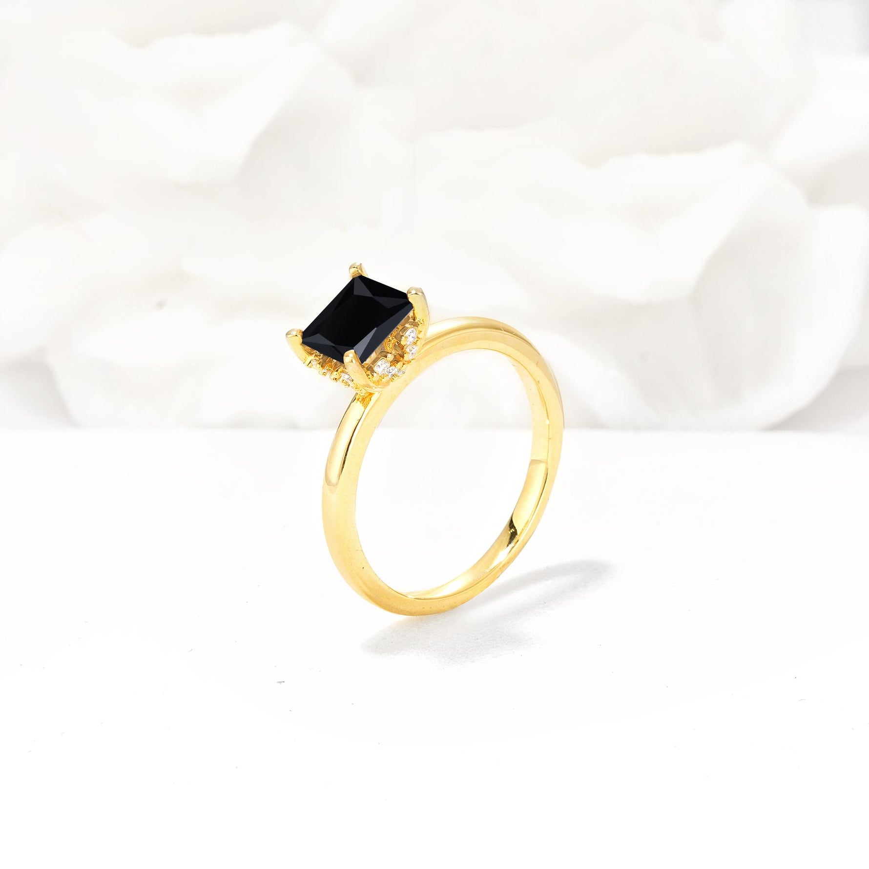 Princess Cut Black Onyx Hidden Halo Engagement Ring - Additional view