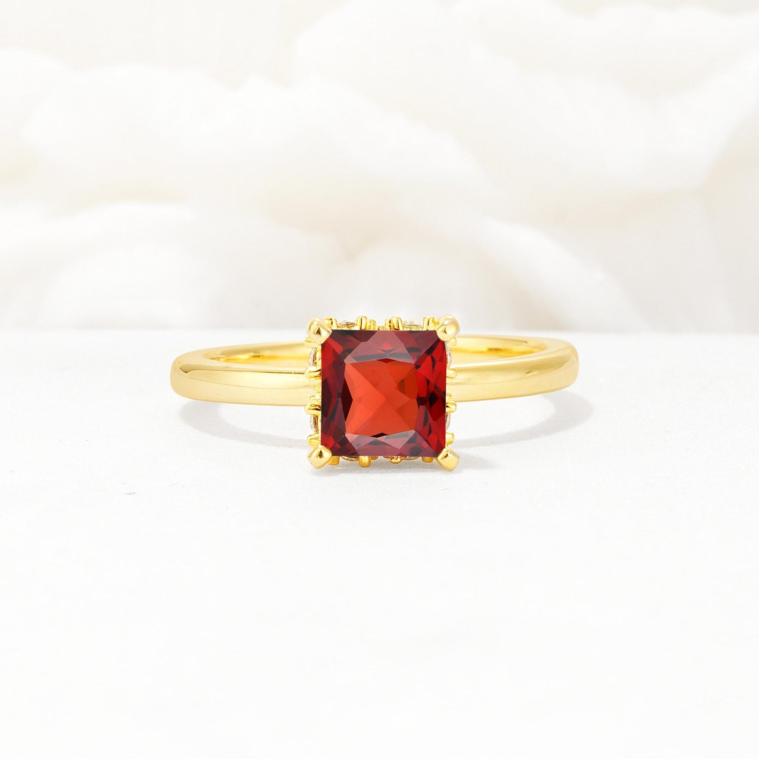 Princess Cut Garnet Hidden Halo Engagement Ring - Additional view