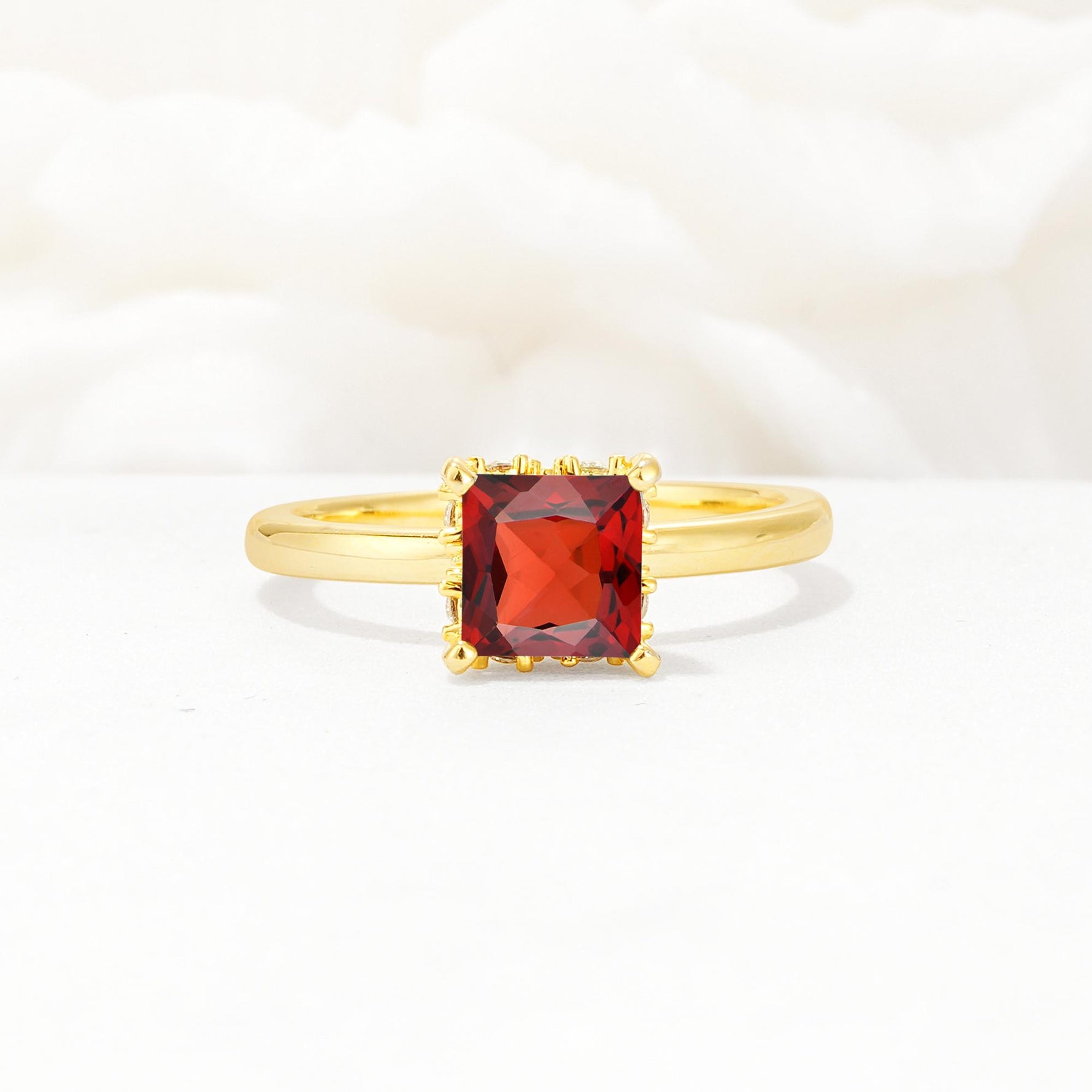 Princess Cut Garnet Hidden Halo Engagement Ring - Additional view