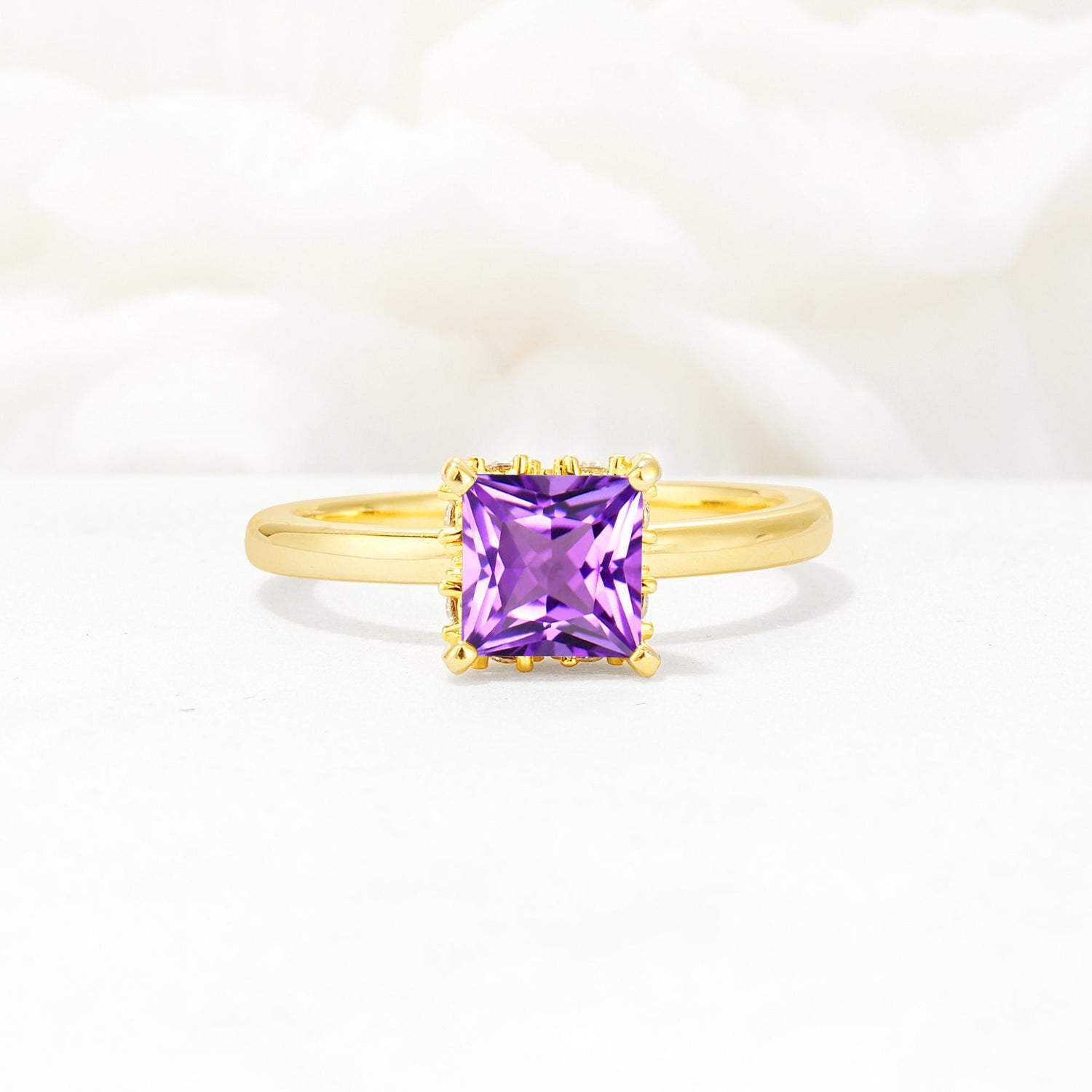 Princess Cut Amethyst Hidden Halo Engagement Ring - Additional view