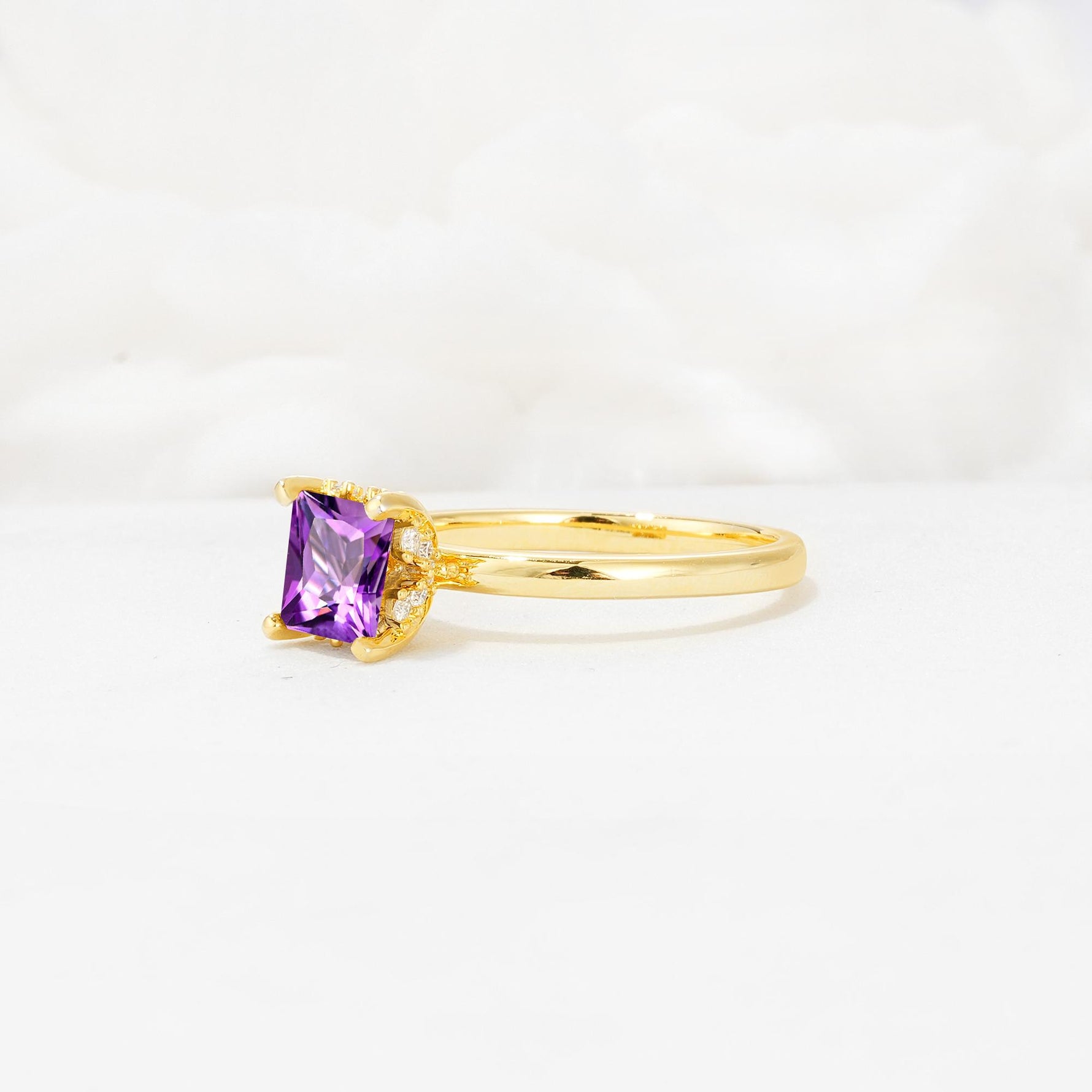 Princess Cut Amethyst Hidden Halo Engagement Ring - Additional view