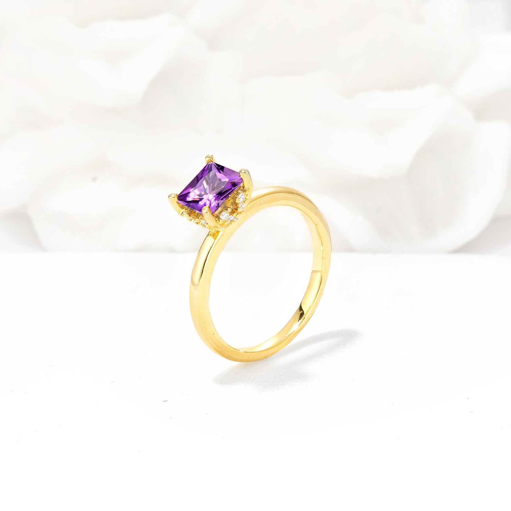 Princess Cut Amethyst Hidden Halo Engagement Ring - Additional view