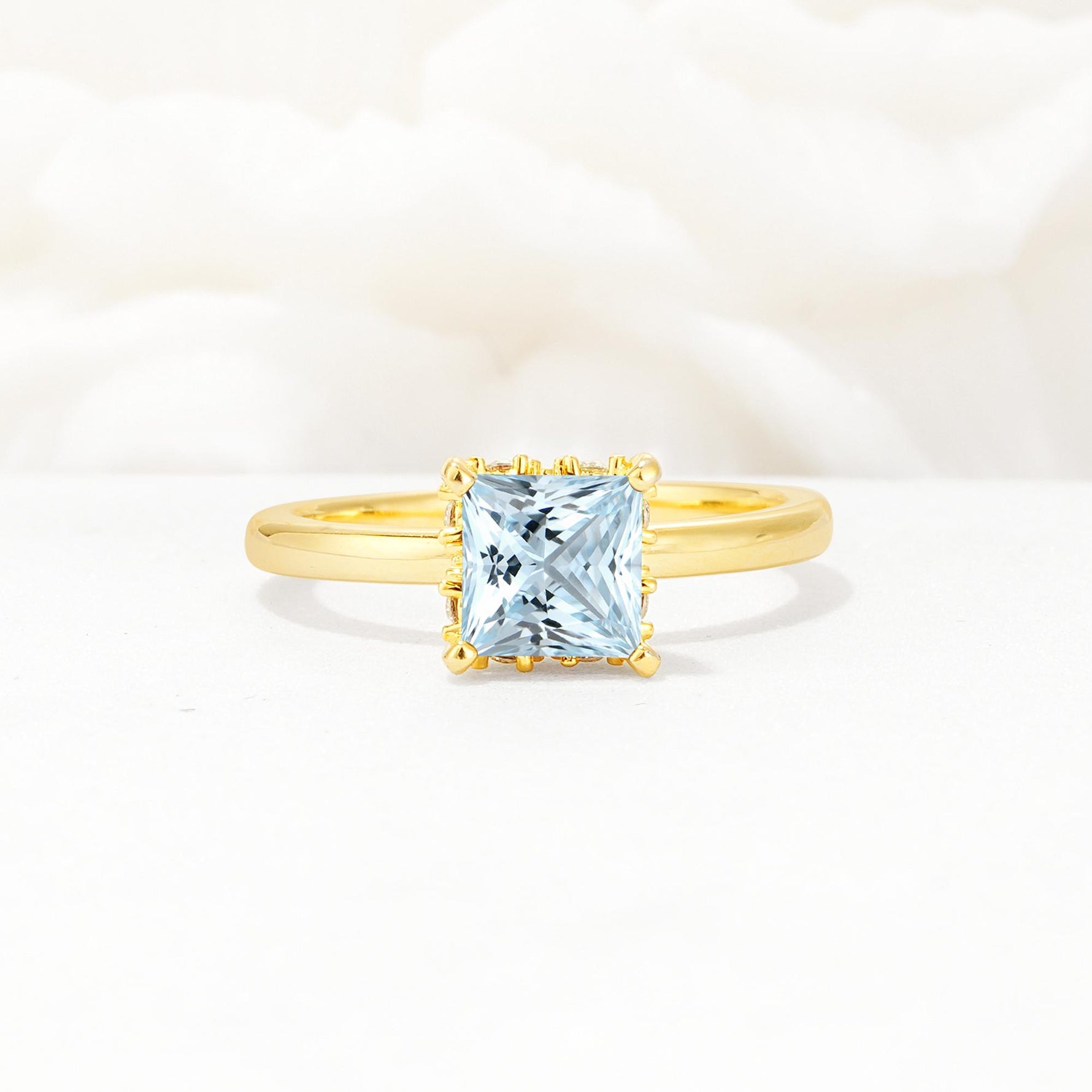 Princess Cut Aquamarine Hidden Halo Engagement Ring - Additional view