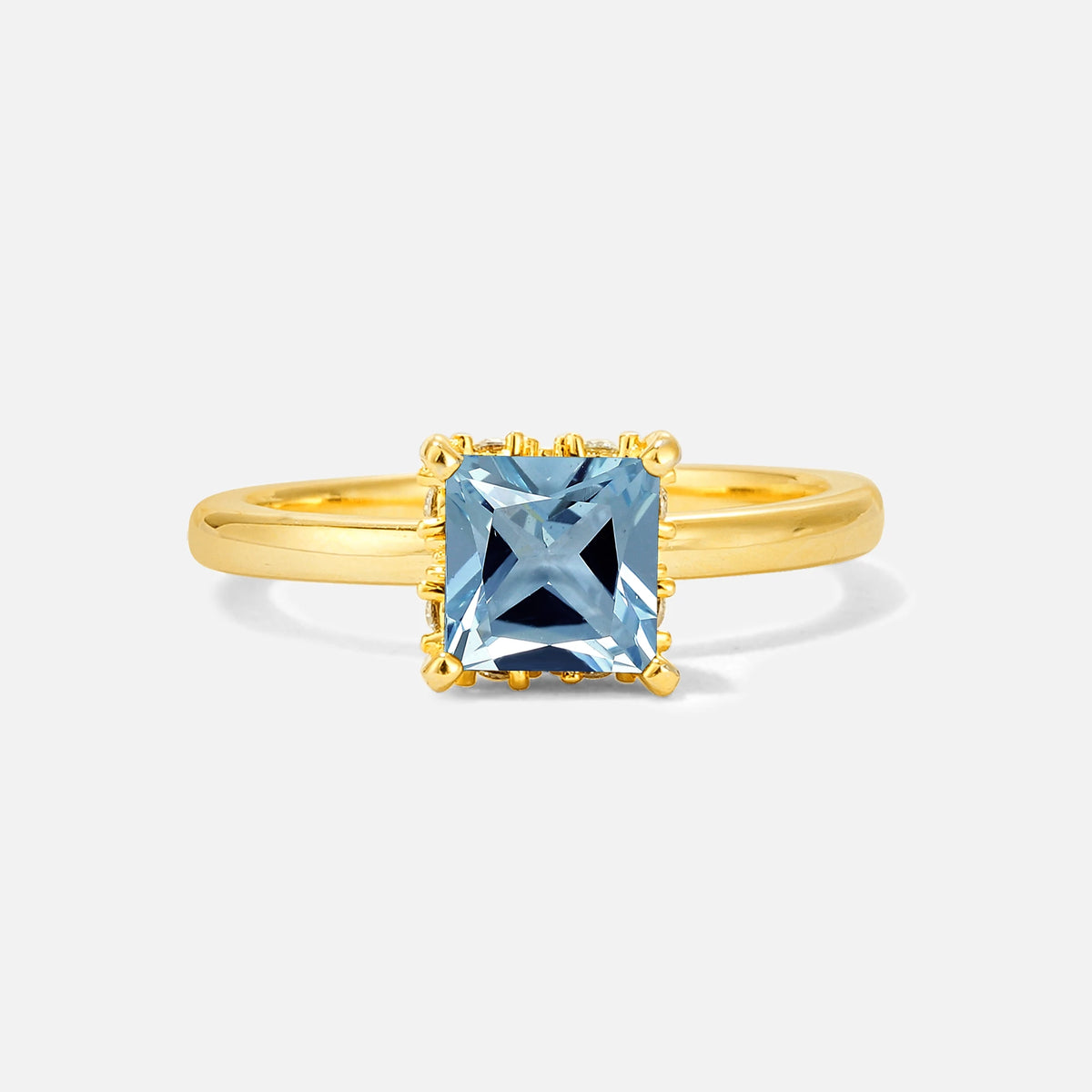 Princess Cut Aquamarine Hidden Halo Engagement Ring