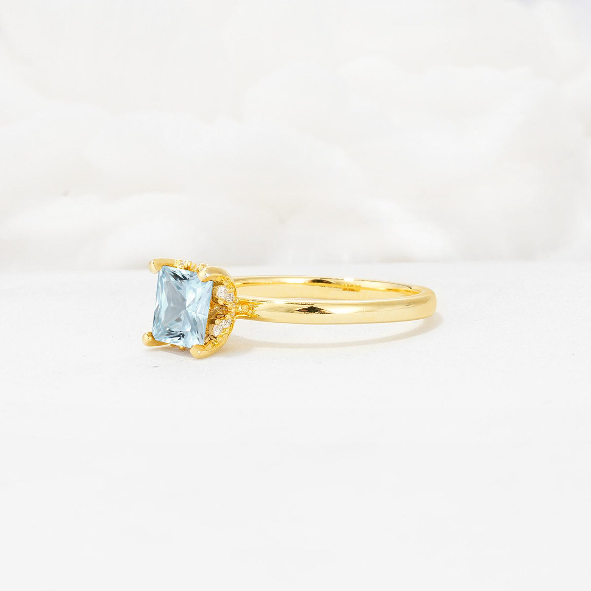 Princess Cut Aquamarine Hidden Halo Engagement Ring - Additional view