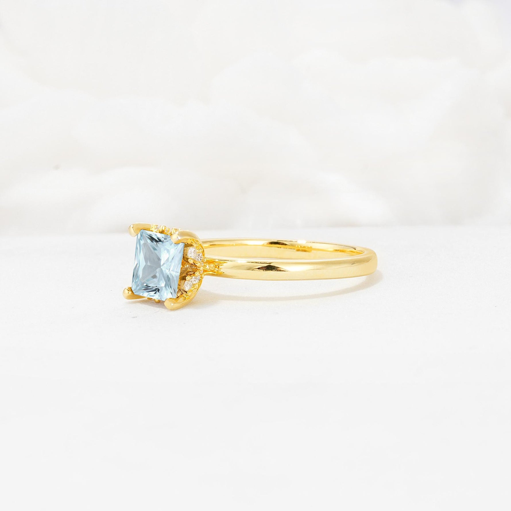 Princess Cut Aquamarine Hidden Halo Engagement Ring - Additional view